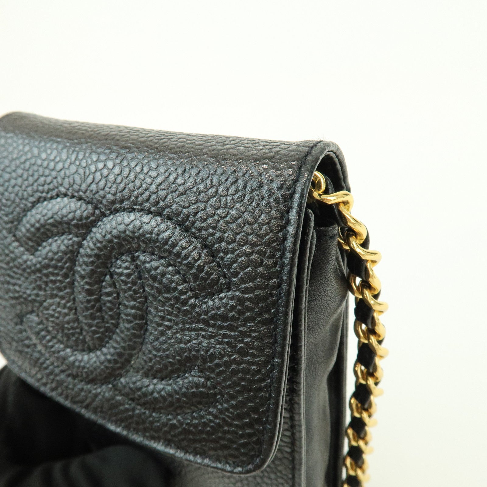 CHANEL COCO Mark Caviarskin Chain Shoulder Phone Case Black