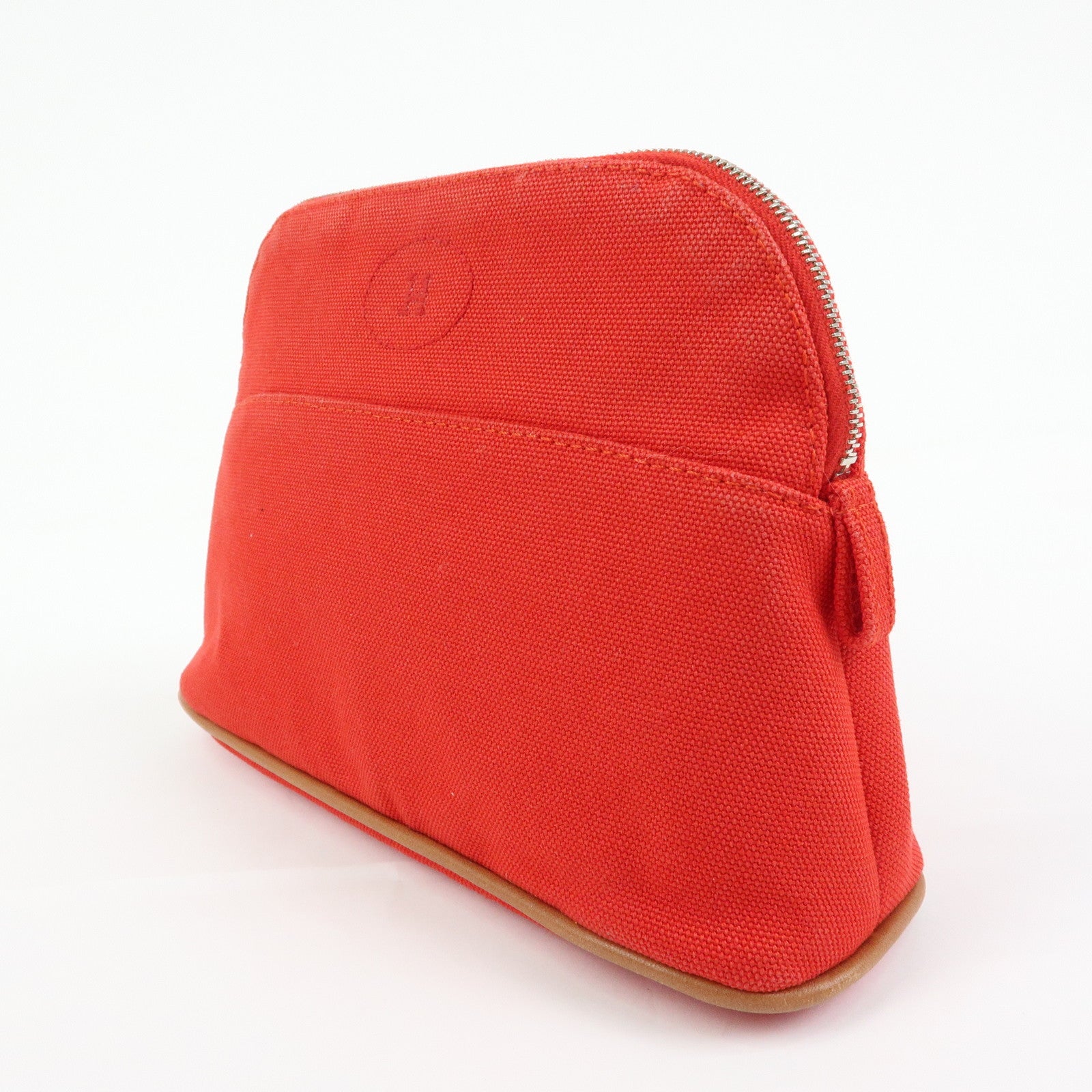 HERMES Canvas Leather Bolide Pouch Mini Cosmetic Makeup Pouch Red