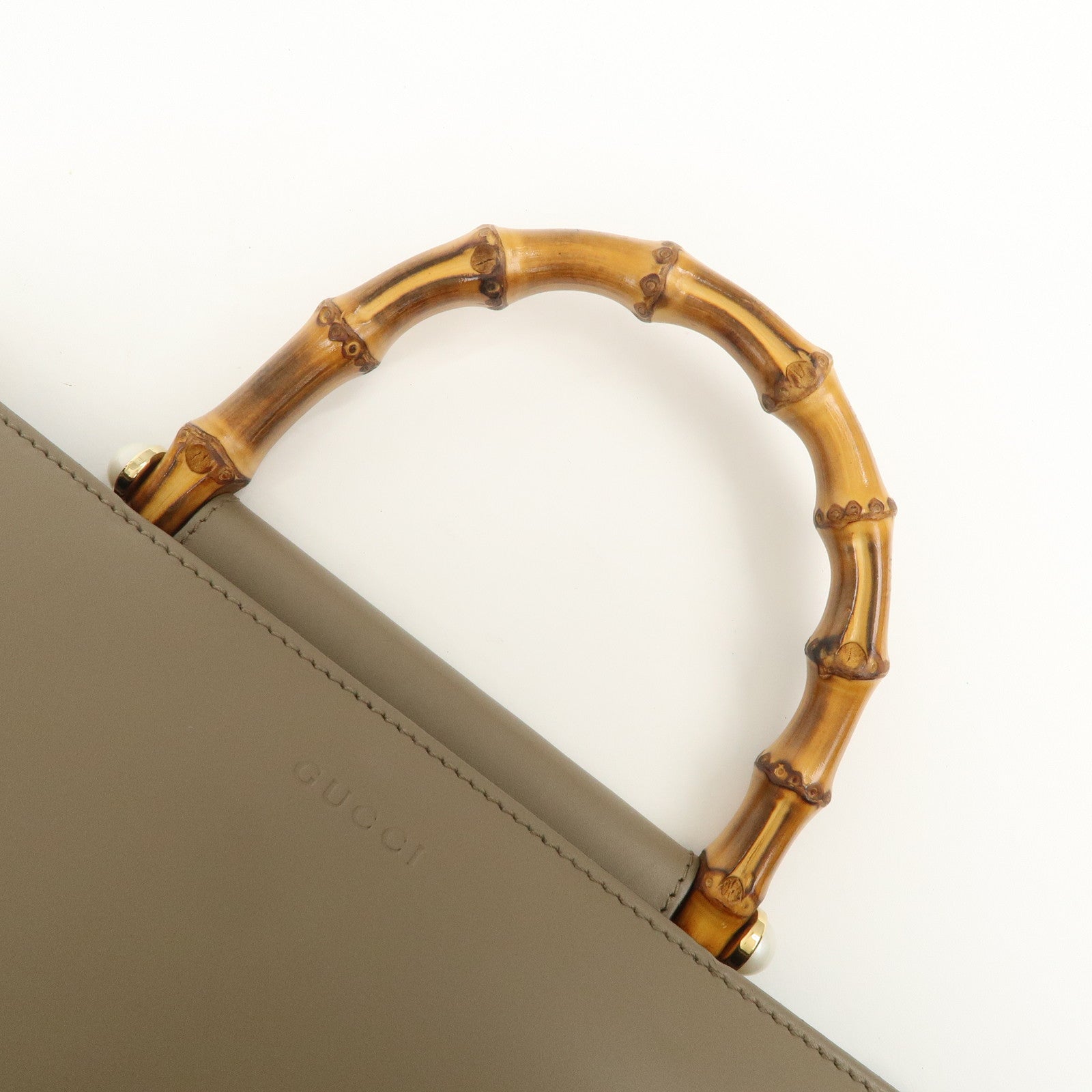 GUCCI Bamboo Nymphaea Leather 2Way Hand Shoulder Bag Gray 453764