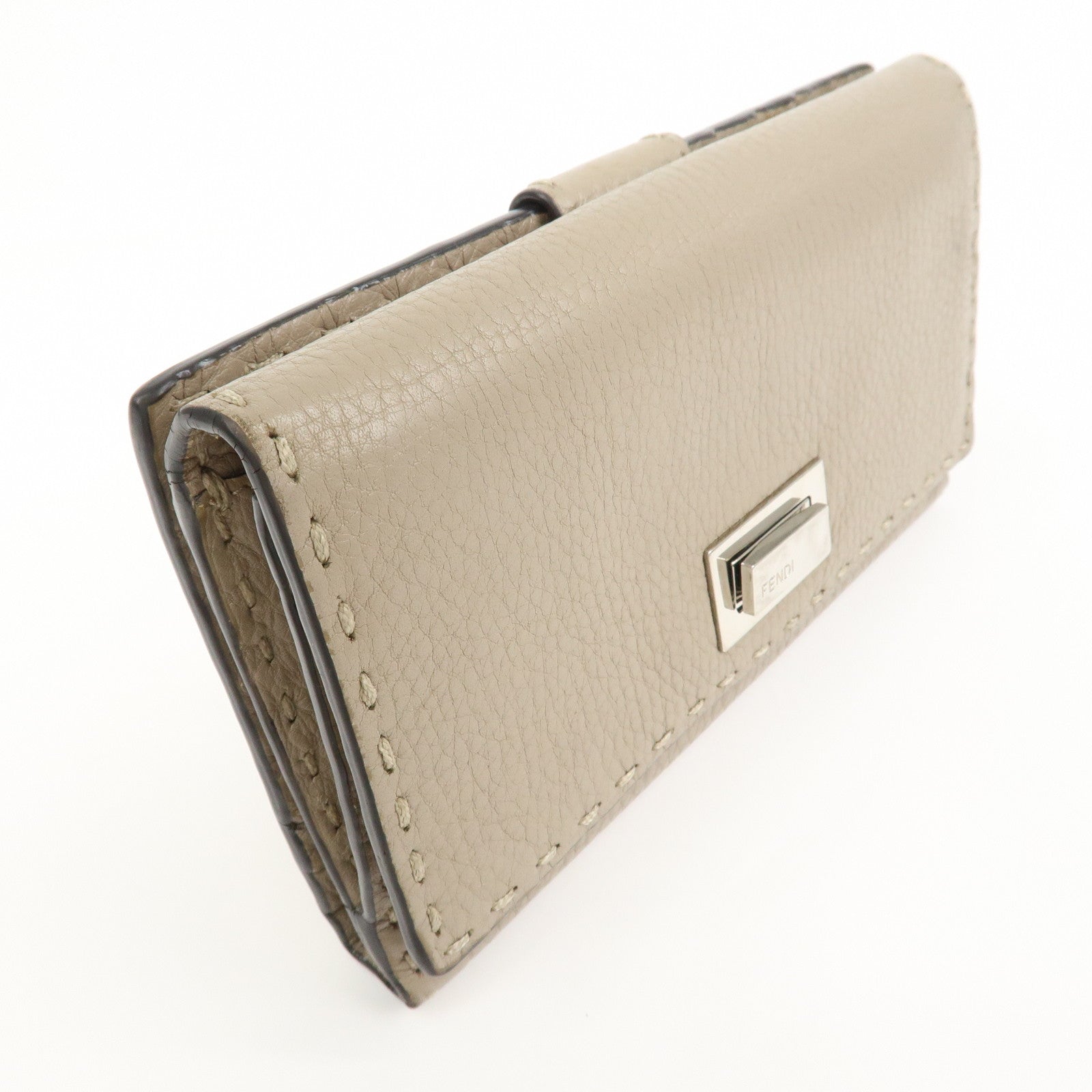 FENDI Seleria Leather Peekaboo Long Wallet Beige 8M0308
