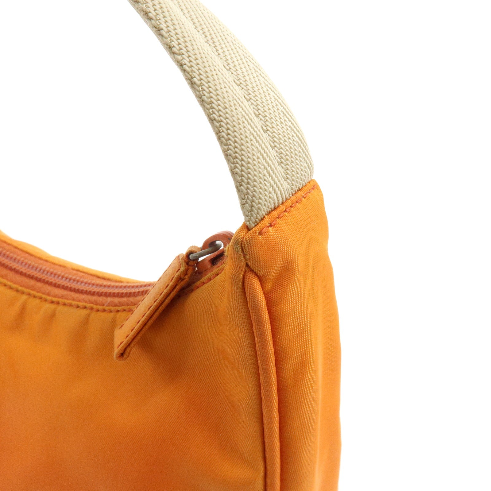 PRADA Triangle Logo Nylon Hand Bag Shoulder Bag Orange Beige