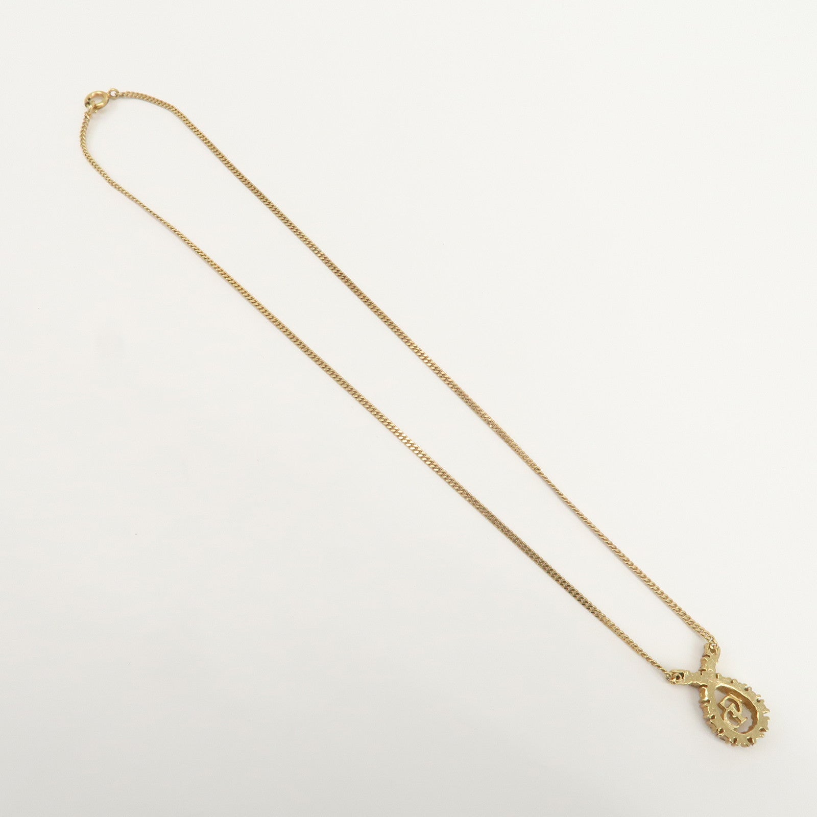 Christian Dior CD Logo Metal Rhinestone Necklace Choker Gold