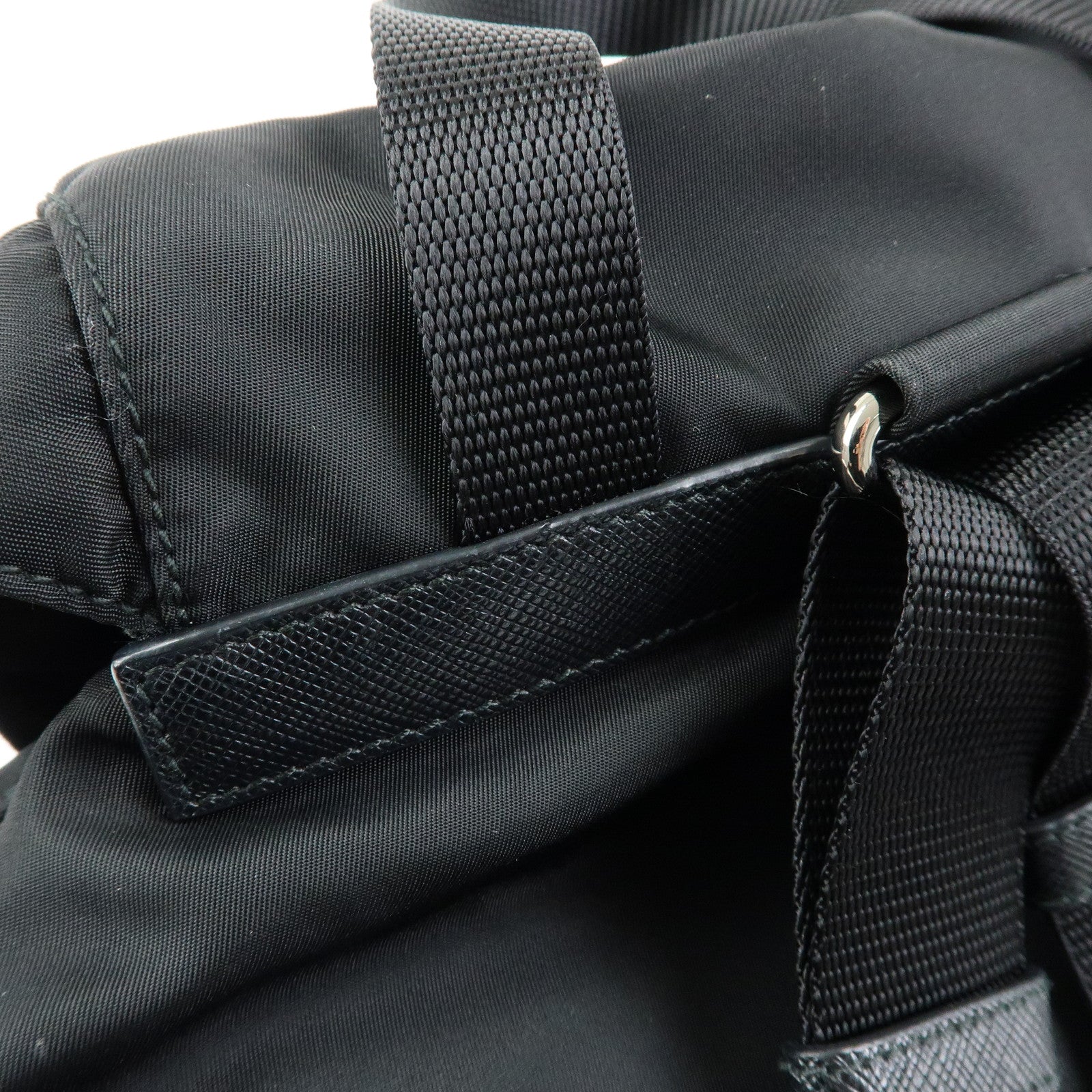 PRADA Triangle Logo Nylon Saffiano leather Backpack Rucksuck Black