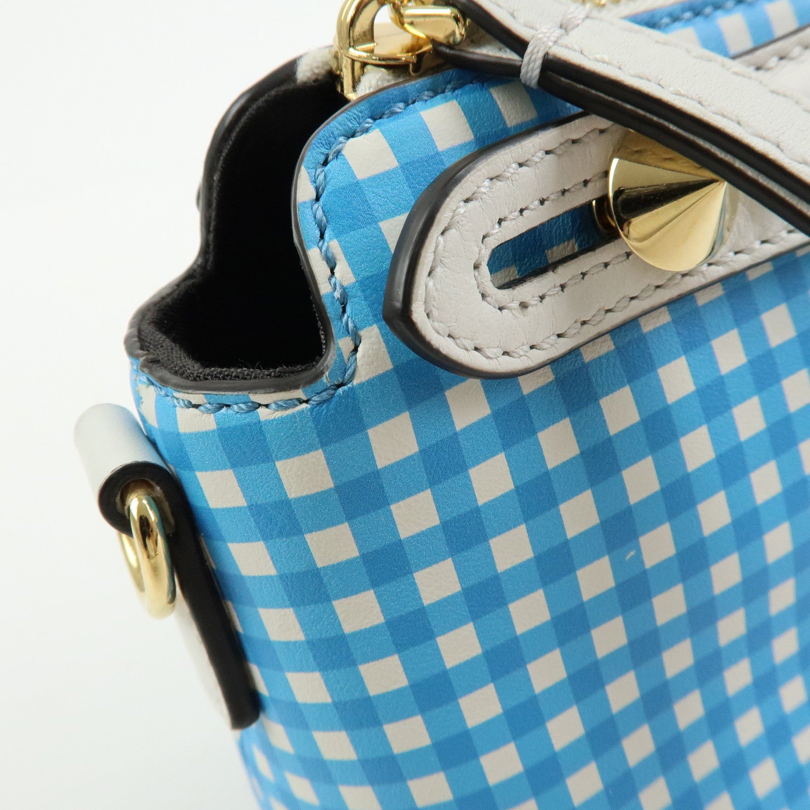 FENDI By The Way Leather 2Way Shoulder Bag Gingham Plaid 8BL145