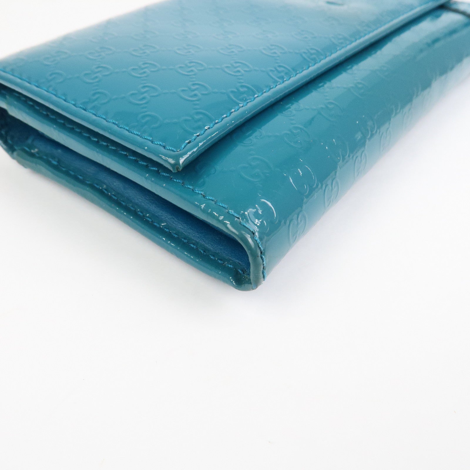 GUCCI  Patent Leather Flap Long Wallet Blue Green 309760