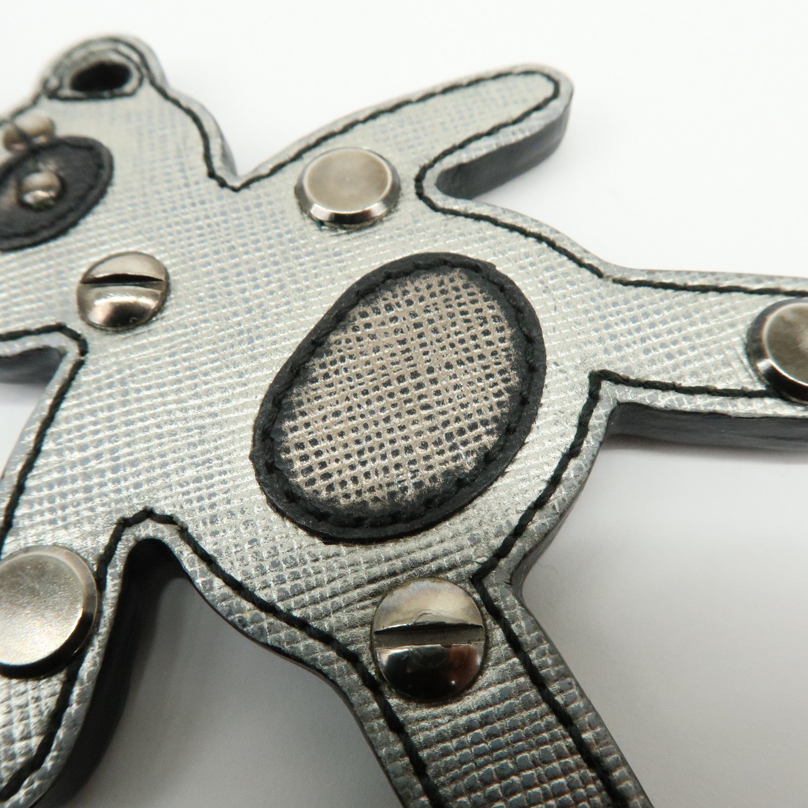 PRADA Saffiano Leather Bear Motif Bag Key Charm Silver