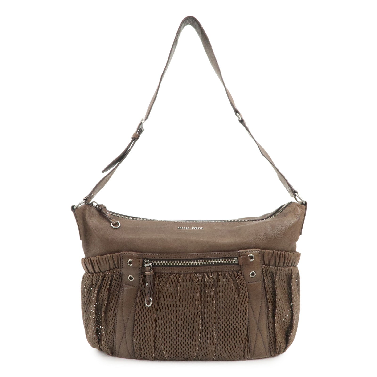 MIU MIU Logo Leather Shoulder Bag Crossbody Bag Brown