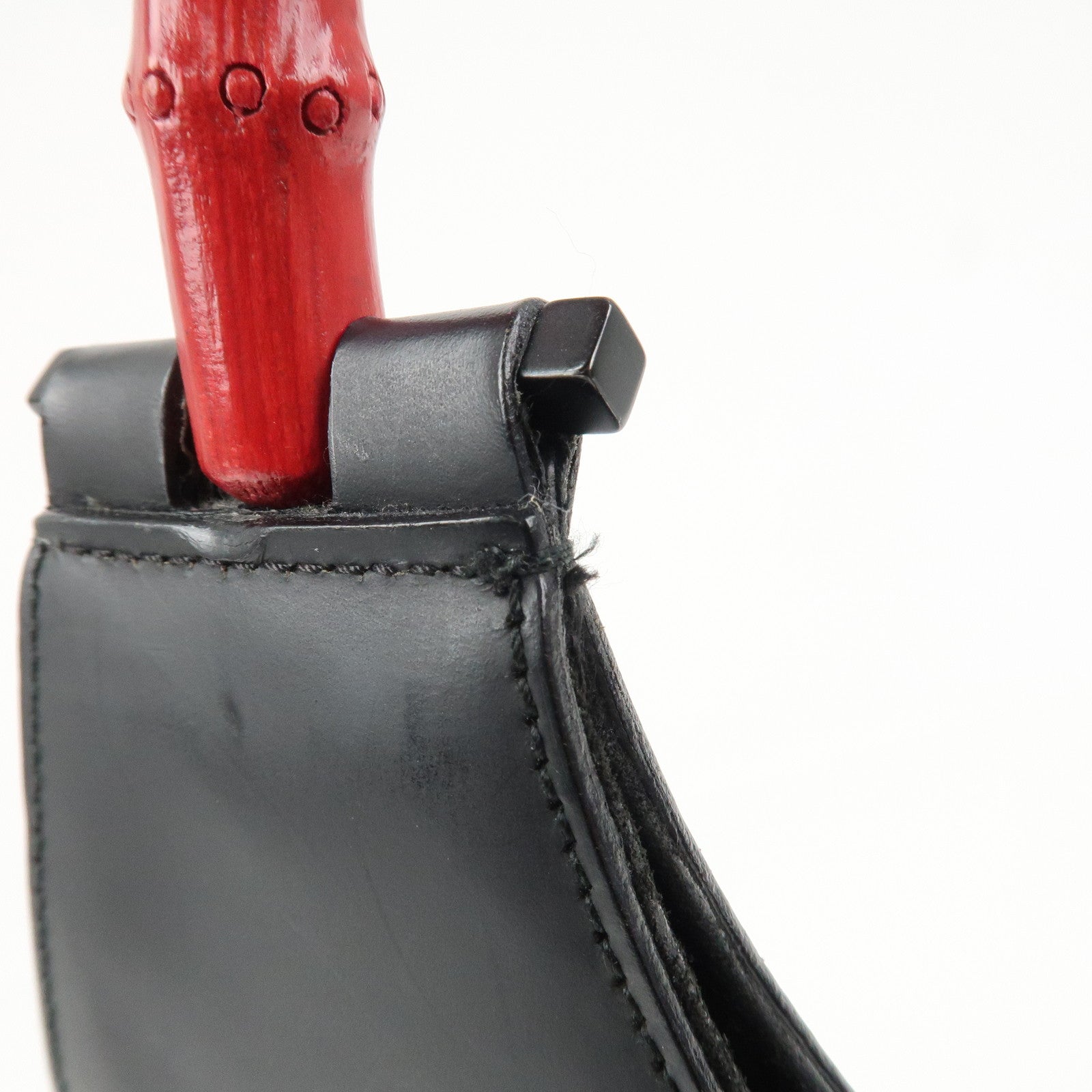 GUCCI Bamboo Handle Shoulder Bag Hand Bag Black Red 001.3739