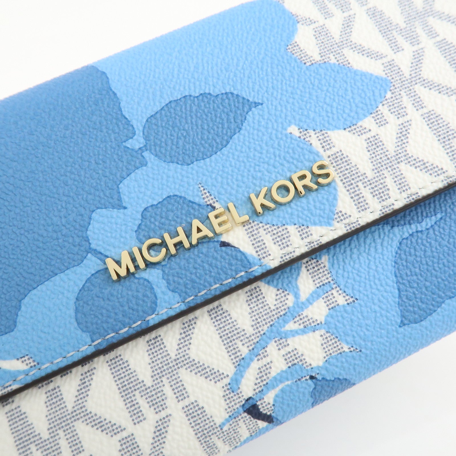MICHAEL KORS MK Signature PVC Bi-fold Long Wallet Light Blue White