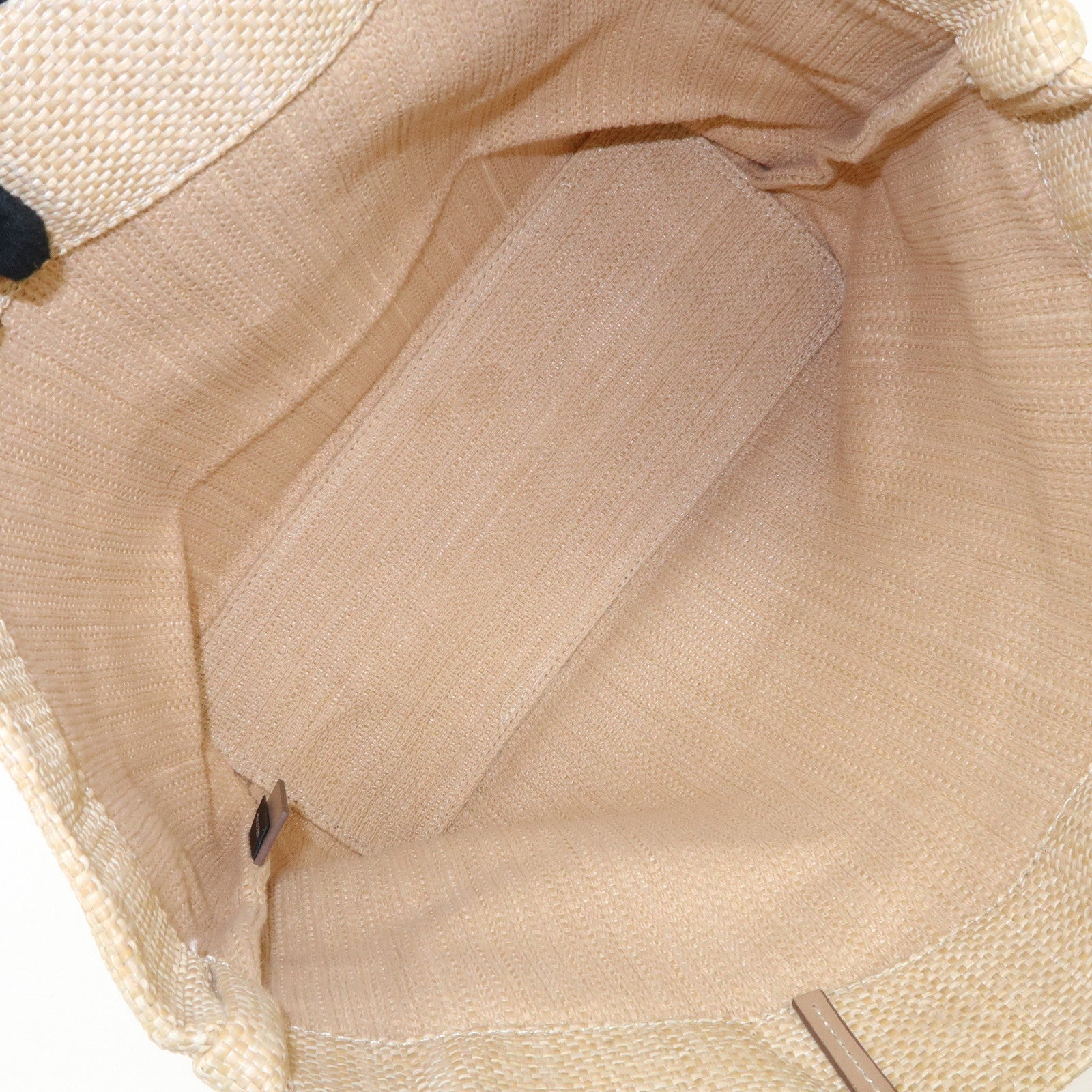 PRADA Leather Raffia Straw Tote Bag Shoulder Bag Beige Used