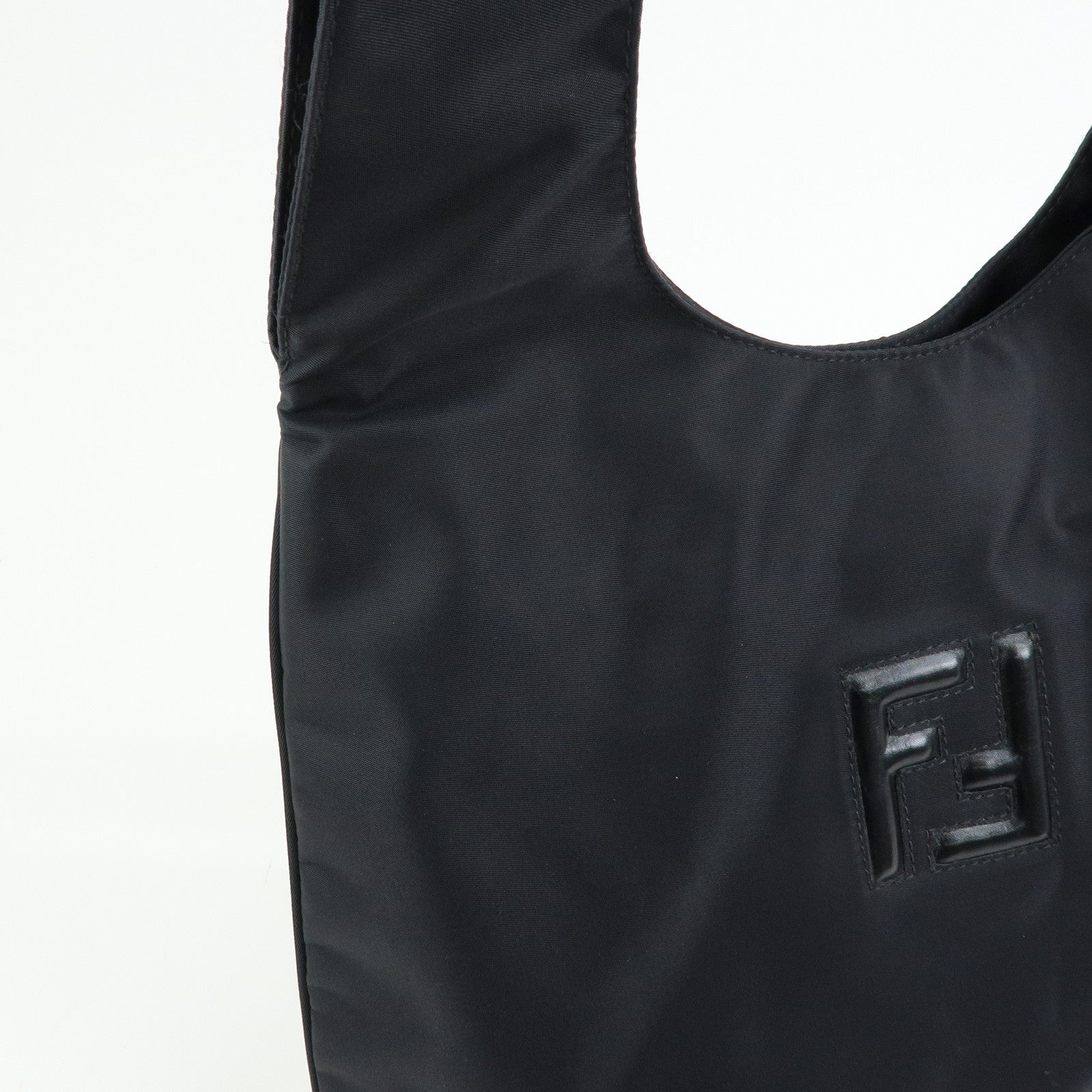 FENDI FF Logo Nylon Leather Shoulder Bag Tote Bag Black 19・B 15062