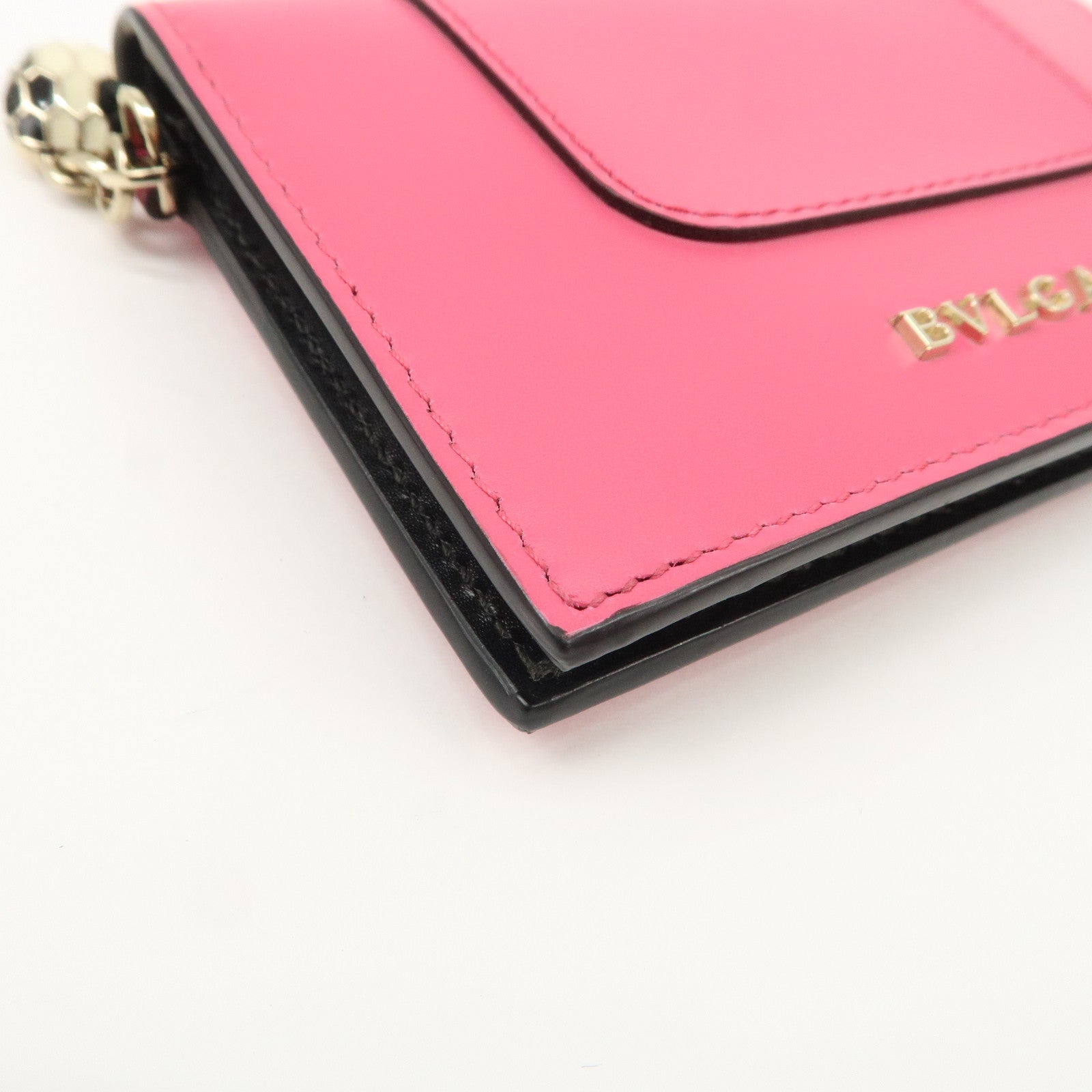 BVLGARI Serpenti Leather Card Case Card Holder Pink