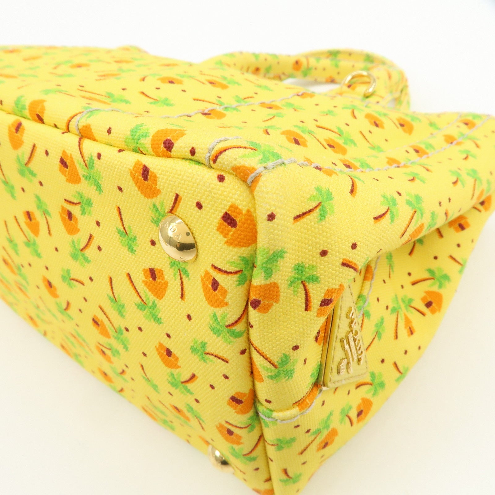 PRADA Canapa Mini Canvas 2Way Bag Hand Bag Yellow Orange 1BG439