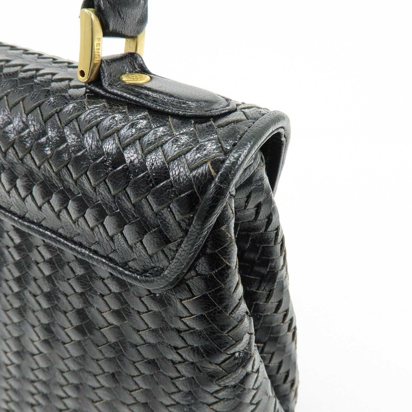 FENDI Leather 2Way Bag Hand Bag Shoulder Bag Black c-13742-2