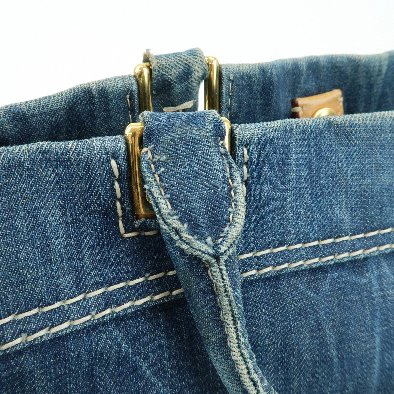PRADA Triangle Logo Denim 2Way Bag Hand Shoulder Bag Blue BN2069