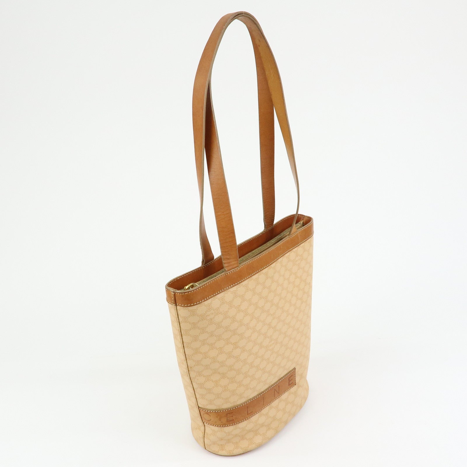 CELINE Macadam PVC Leather Tote Bag Shoulder Bag Beige Light Brown