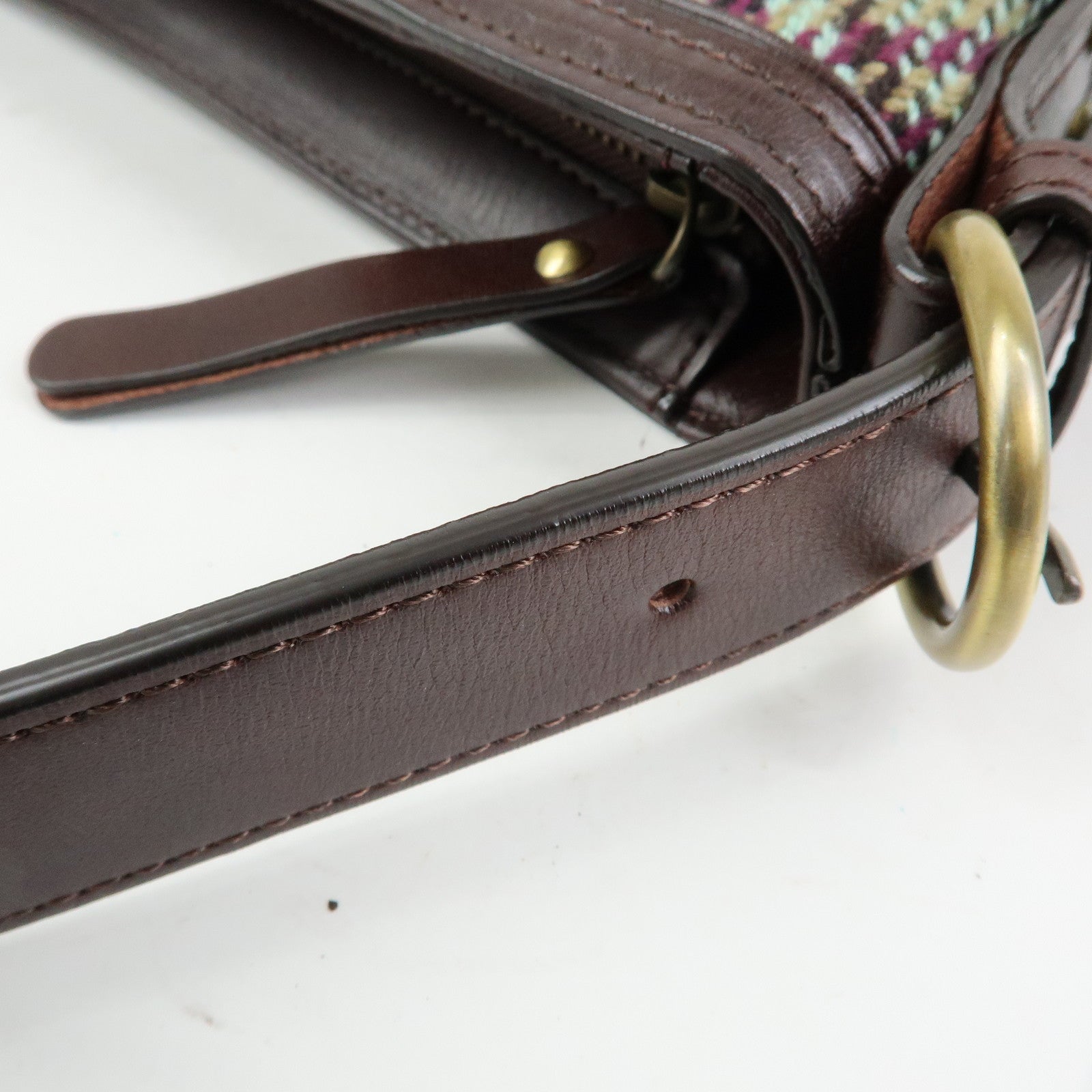 BURBERRY Wool Leather Shoulder Bag Crossbody Bag Brown Green