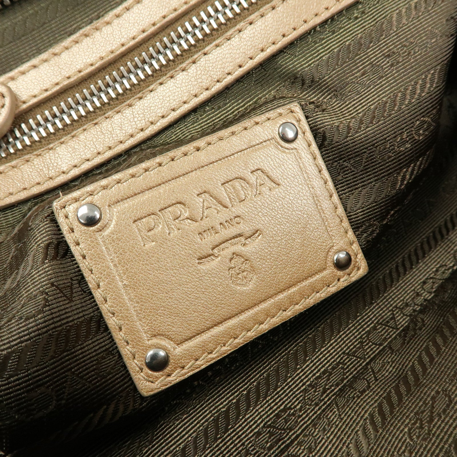 PRADA Frilled Leather Tote Bag Hand Bag Champagne Gold