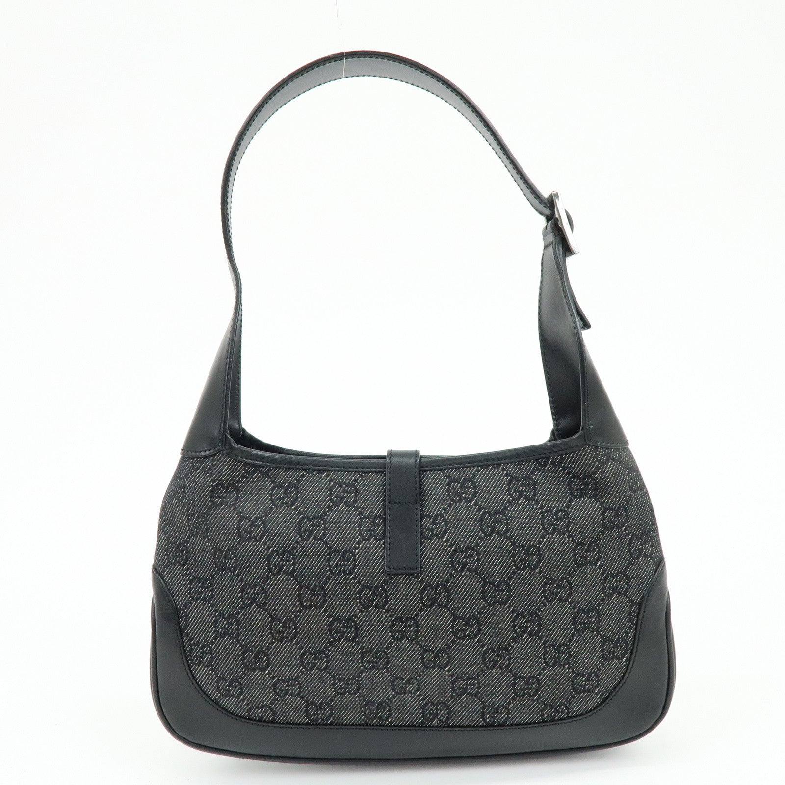GUCCI Jackie GG Denim Leather Shoulder Bag Black 01147・001013