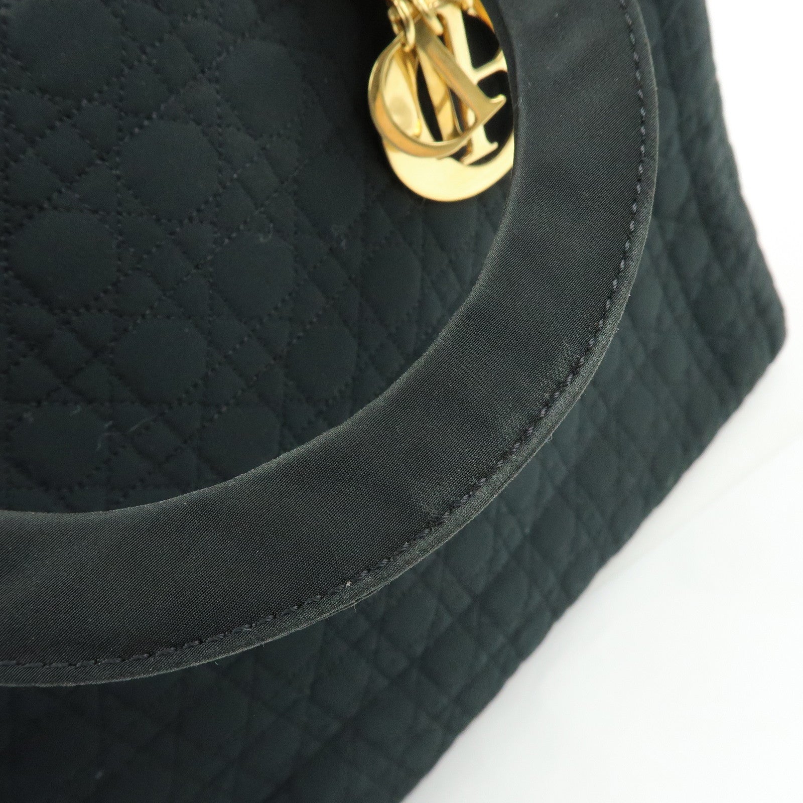 Christian Dior Lady Dior Canage Canvas Tote Bag Hand Bag Black