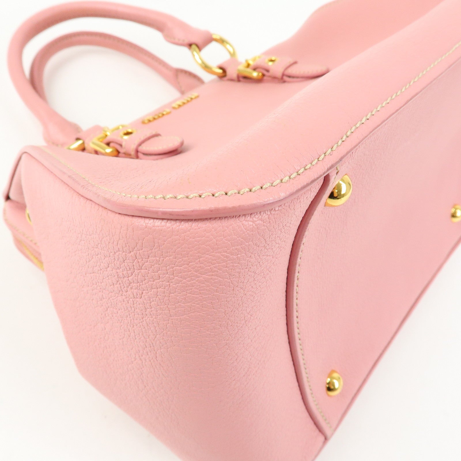 MIU MIU Logo Leather 2Way Bag Hand Bag Pink
