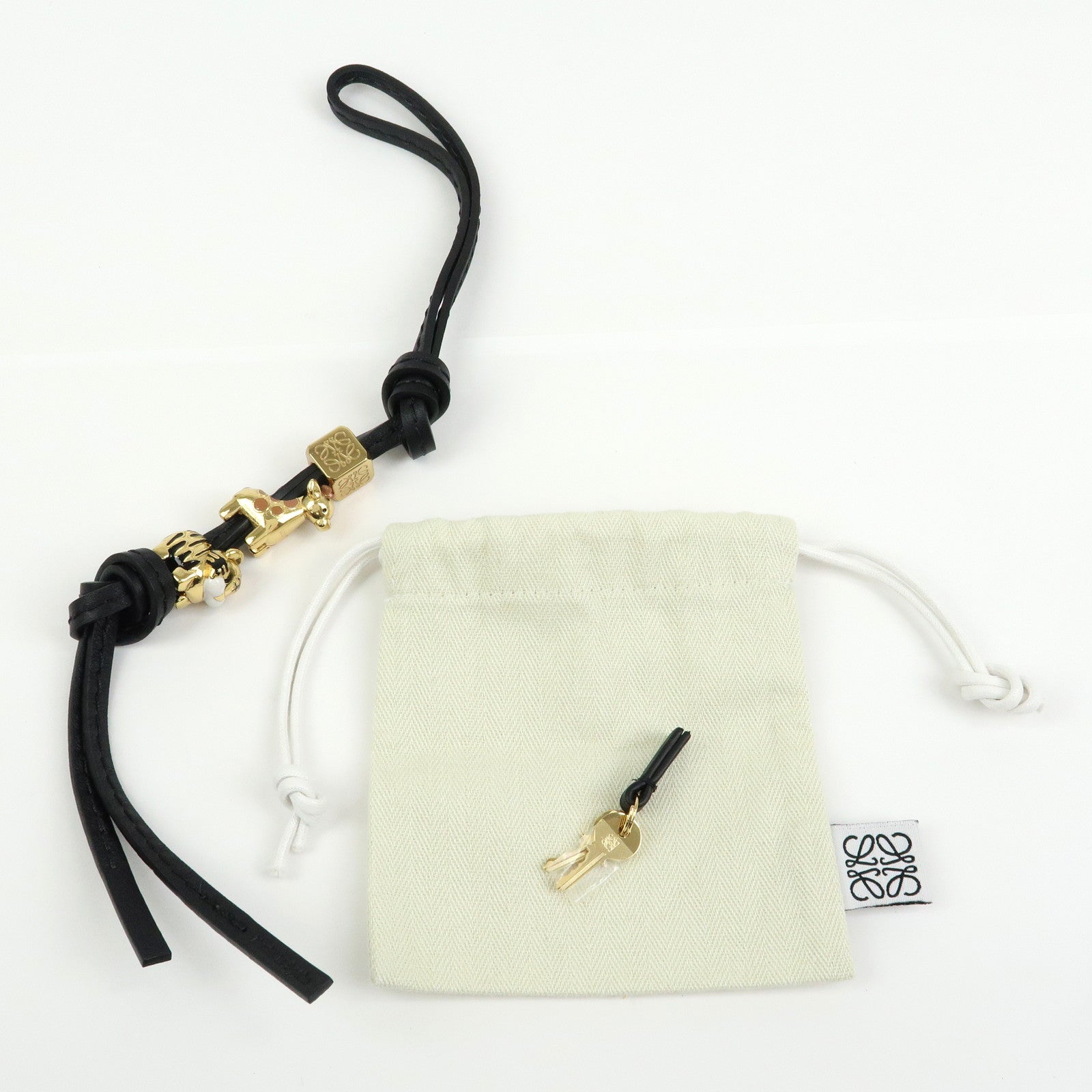 LOEWE Anagram Personalization Metal Leather Bag Charm Black Gold