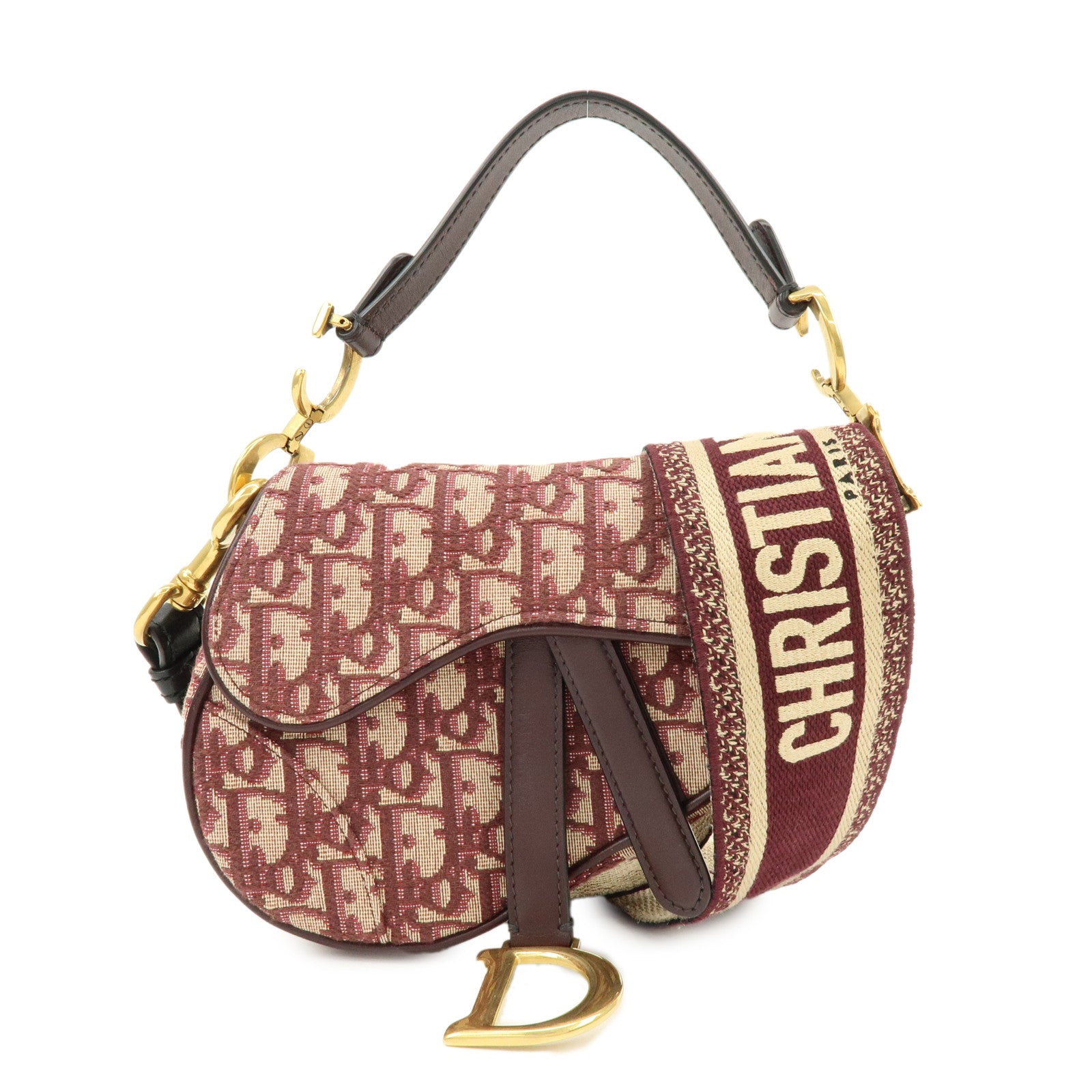 Christian Dior Oblique Jacquard Leather Mini Saddle Bag Hand Bag