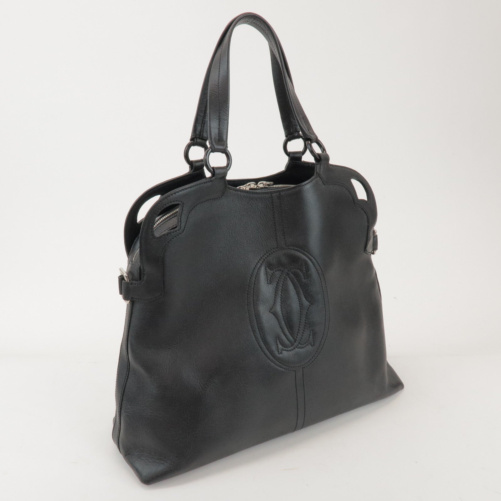 Cartier Must de Cartier Leather Hand Bag Tote Bag Black