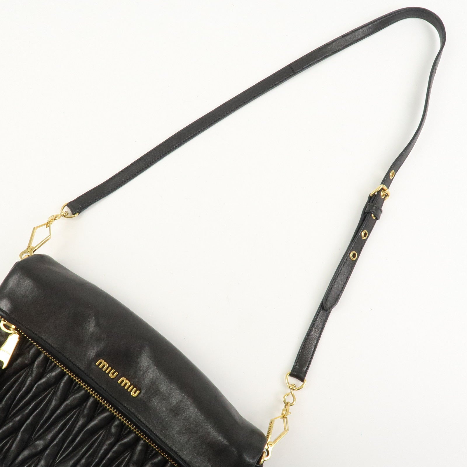 MIU MIU Matelasse Logo Leather Shoulder Bag Black RP0385