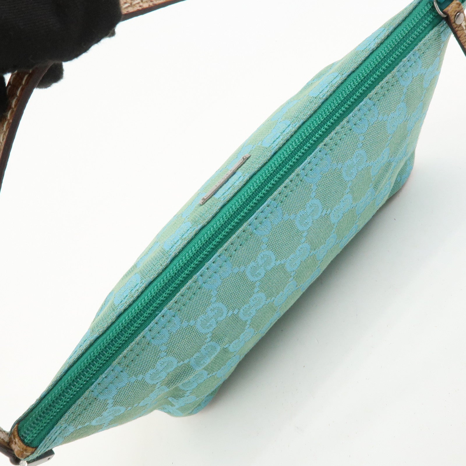 GUCCI Boat Bag GG Canvas Leather Hand Bag Light Blue 07198