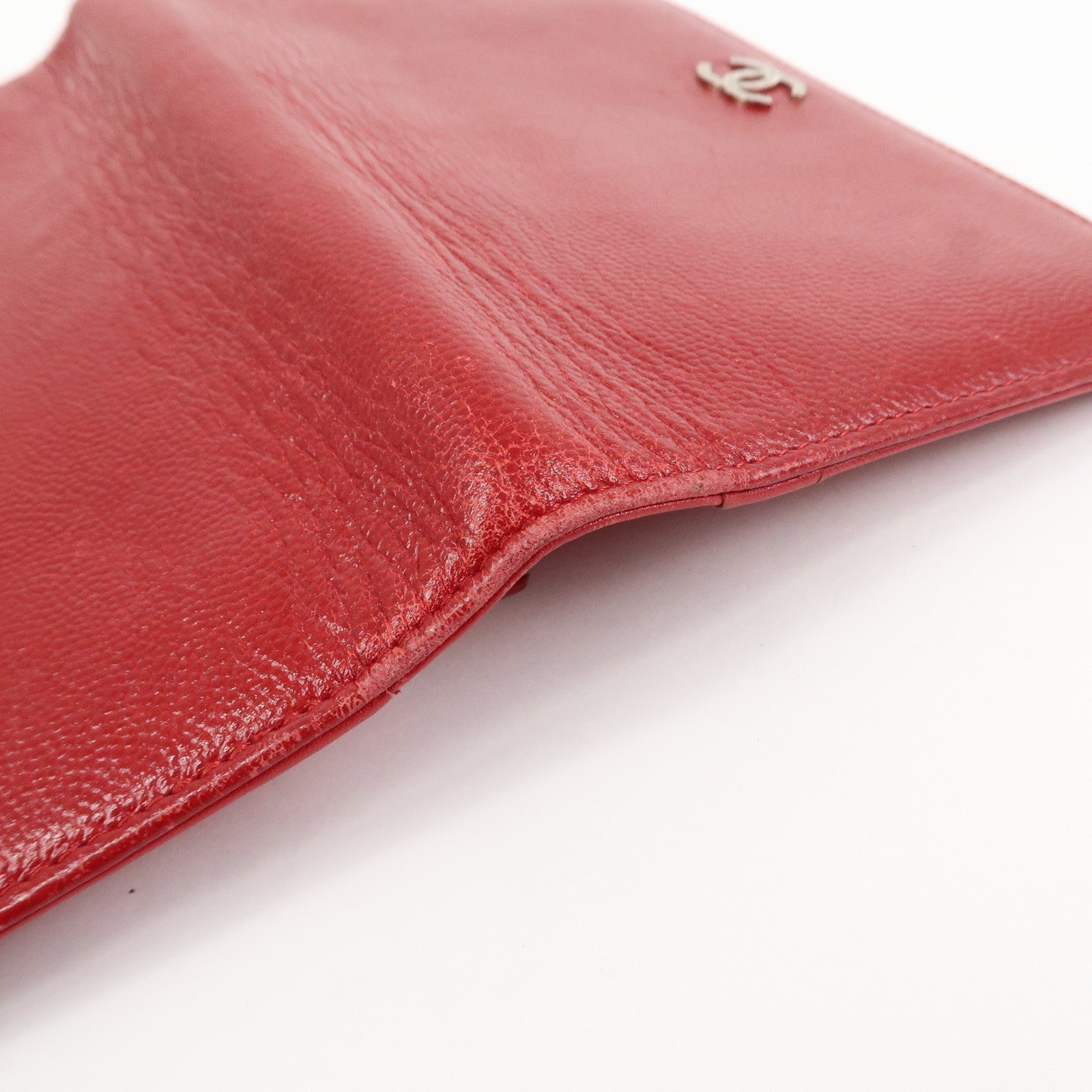 CHANEL COCO Mark Caviarskin Bi-Fold Long Wallet Red