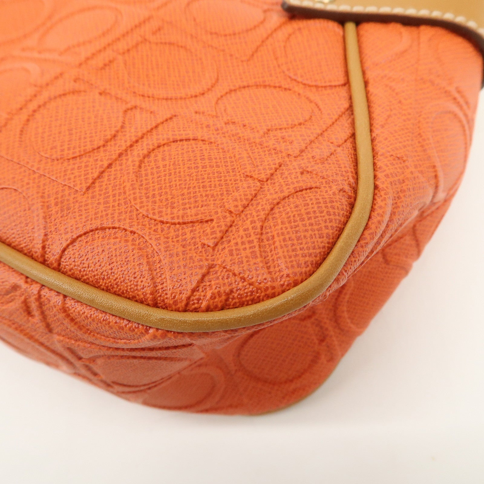 Ferragamo Gancini Leather Shoulder Bag Hand Bag Orange Beige