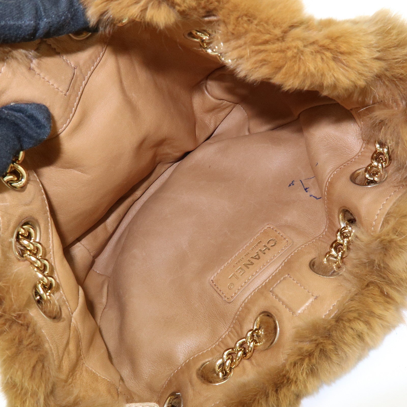 CHANEL COCO Mark Fur Lamb Skin Chain Shoulder Bag Brown