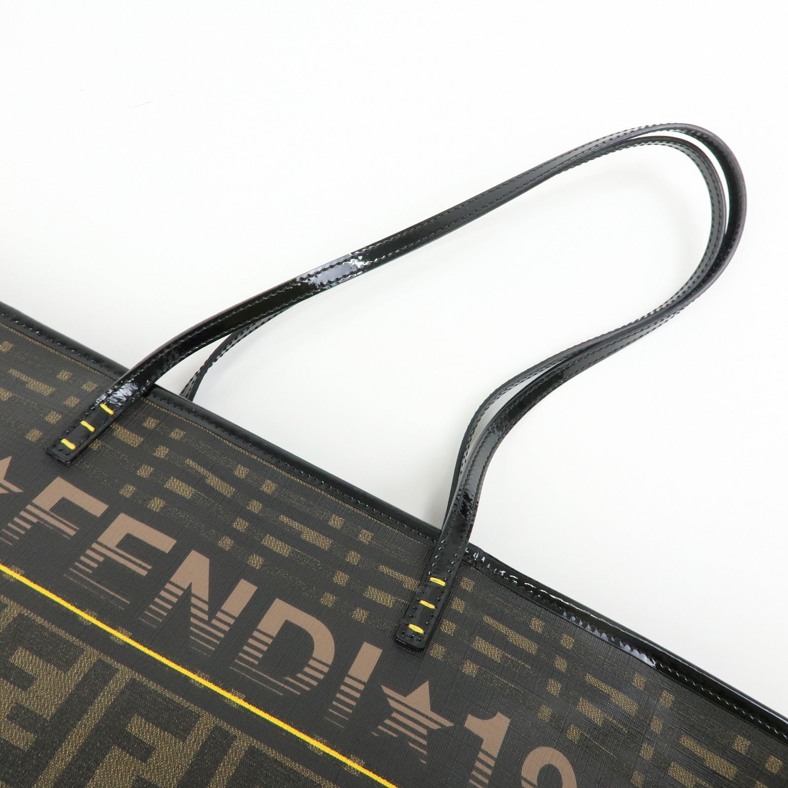 FENDI Zucca PVC Patent Leather Tote Bag Brown Black 8BH185
