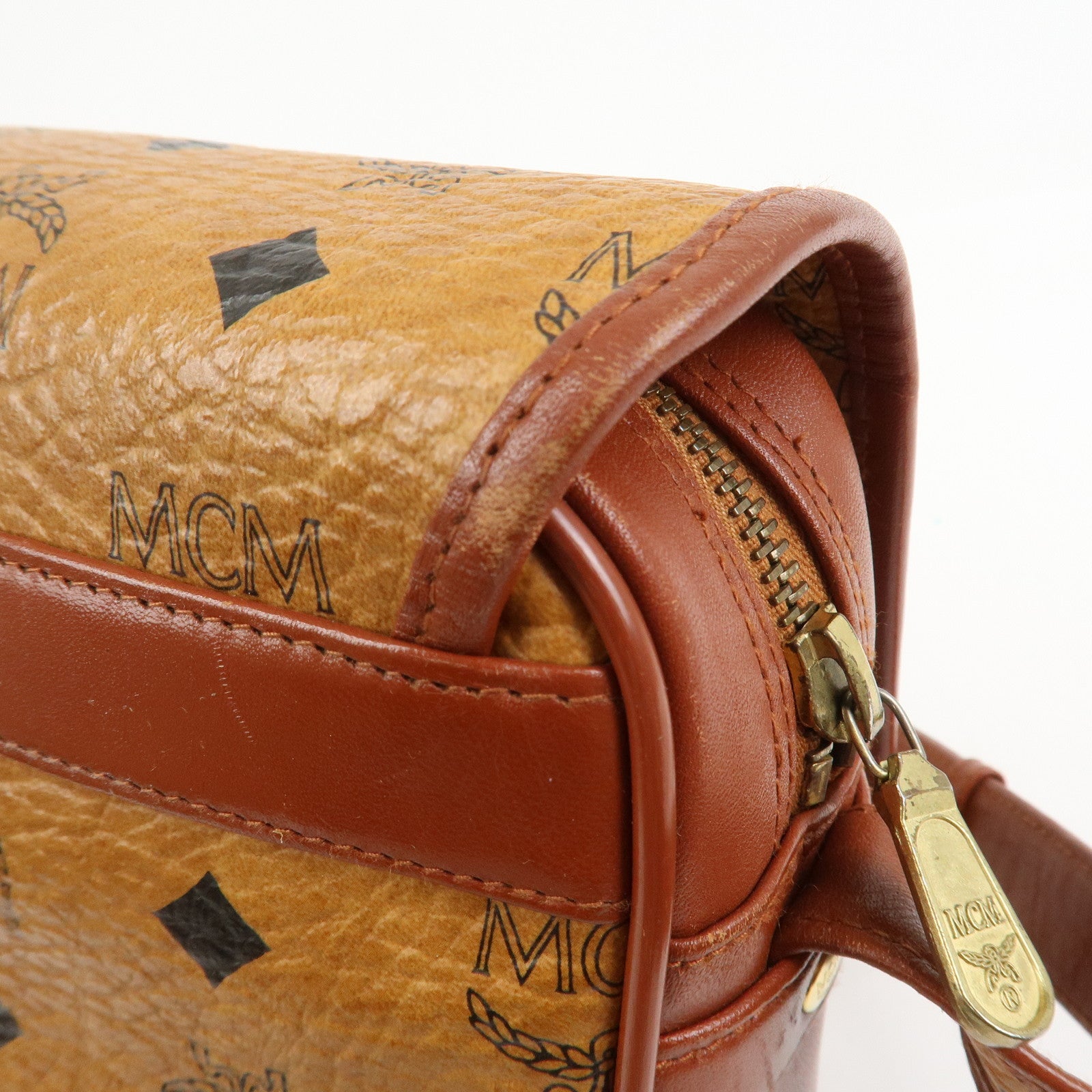 MCM Visetos Leather Shoulder Bag Crossbody Bag Brown