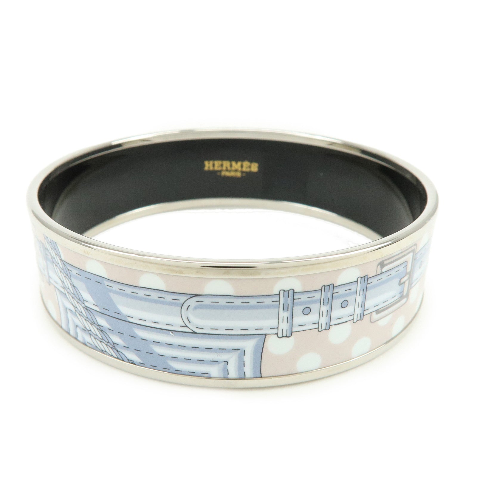 HERMES Email GM Silver Plated Bangle Bracelet Light Blue Multicolor