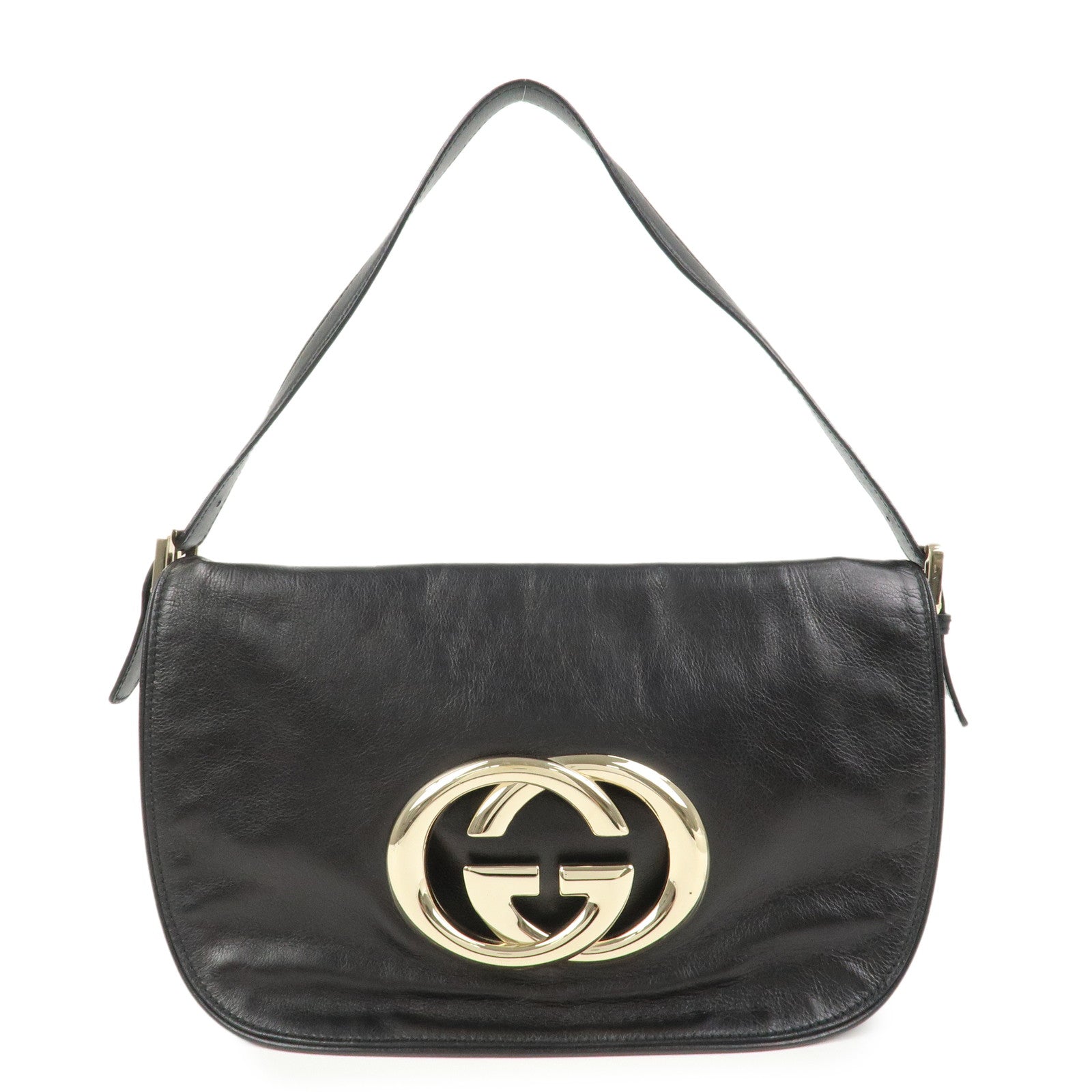GUCCI Interlocking G Leather Shoulder Bag Hand Bag Black 161727
