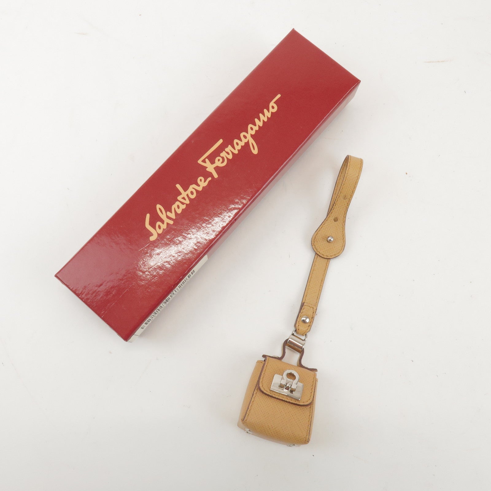 Ferragamo Gancini Leather Bag Charm Key Charm Beige
