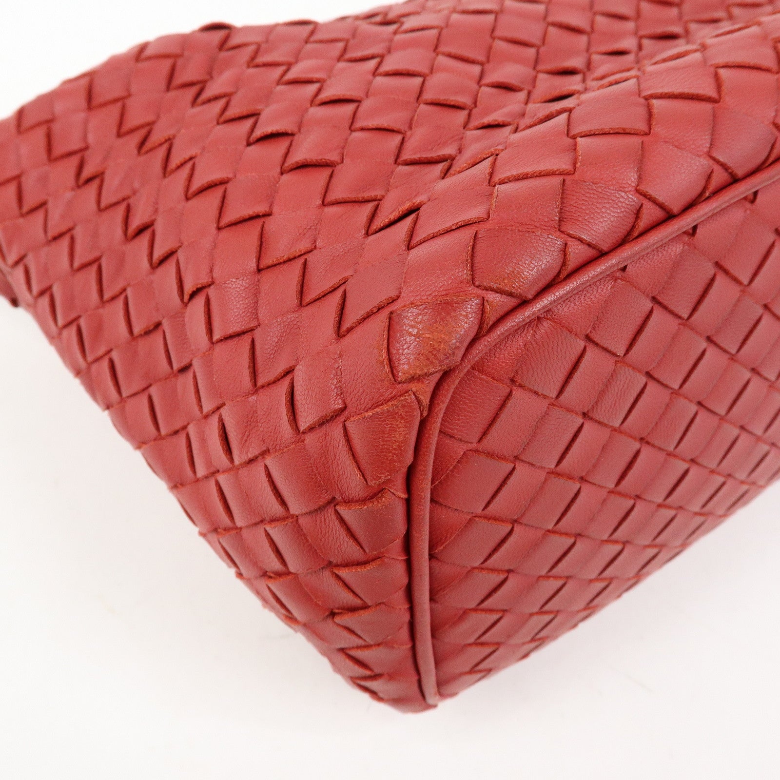 BOTTEGA VENETA Intrecciato Leather Hand Bag Shoulder Bag Red