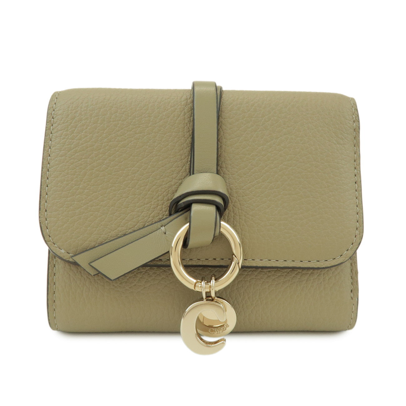 Chloe Leather Small Tri-fold C-charm Compact Wallet Khaki