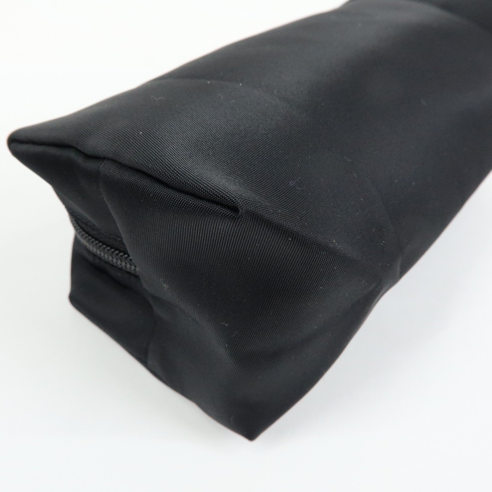 PRADA Triangle Logo Nylon Cosmetic Pouch Makeup Bag Black