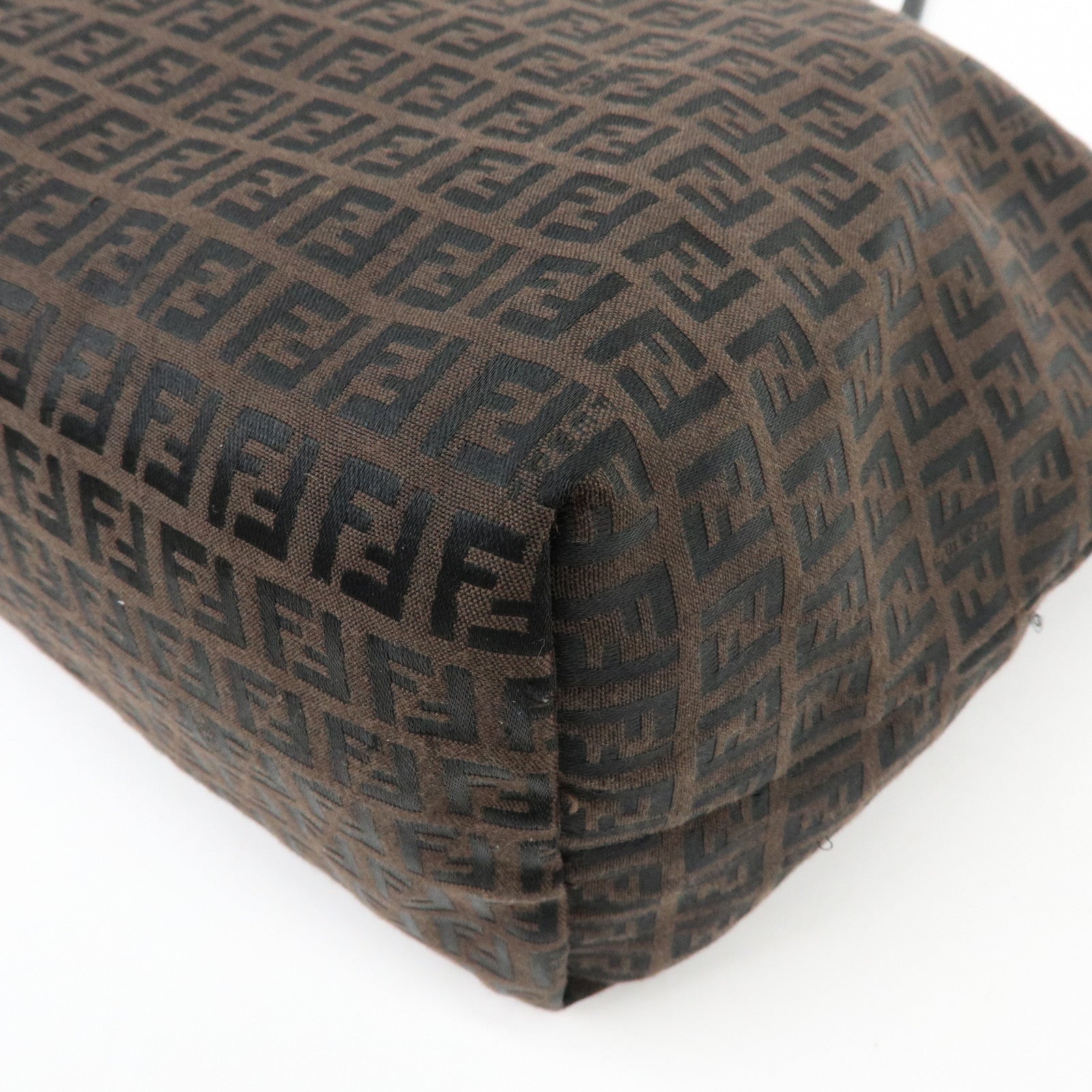 FENDI Zucchino Canvas Leather Tote Bag Shoulder Bag Brown