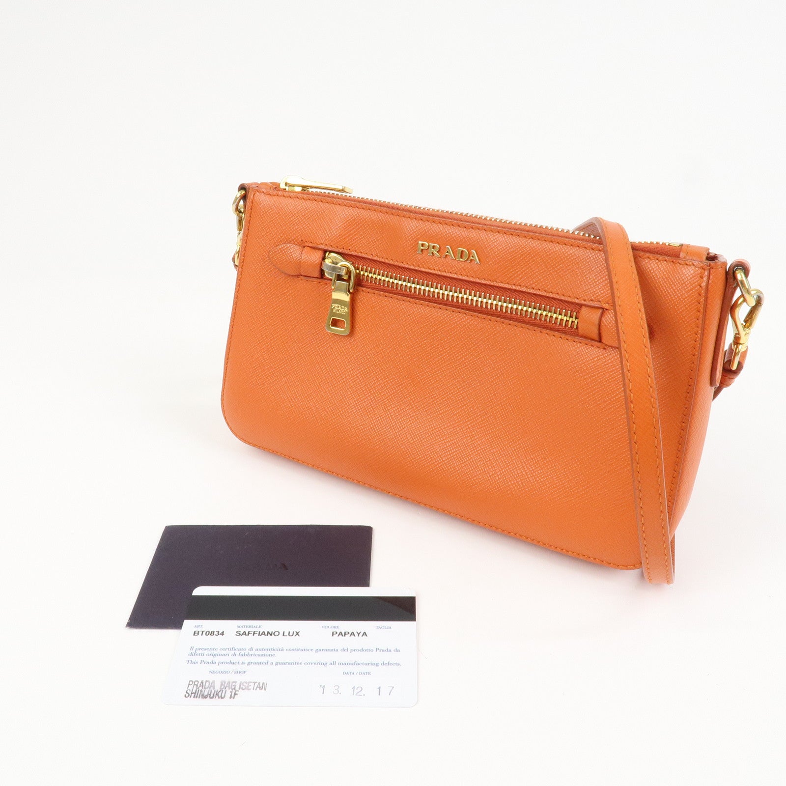 PRADA Logo Leather Shoulder Bag Crossbody Bag Orange BT0834
