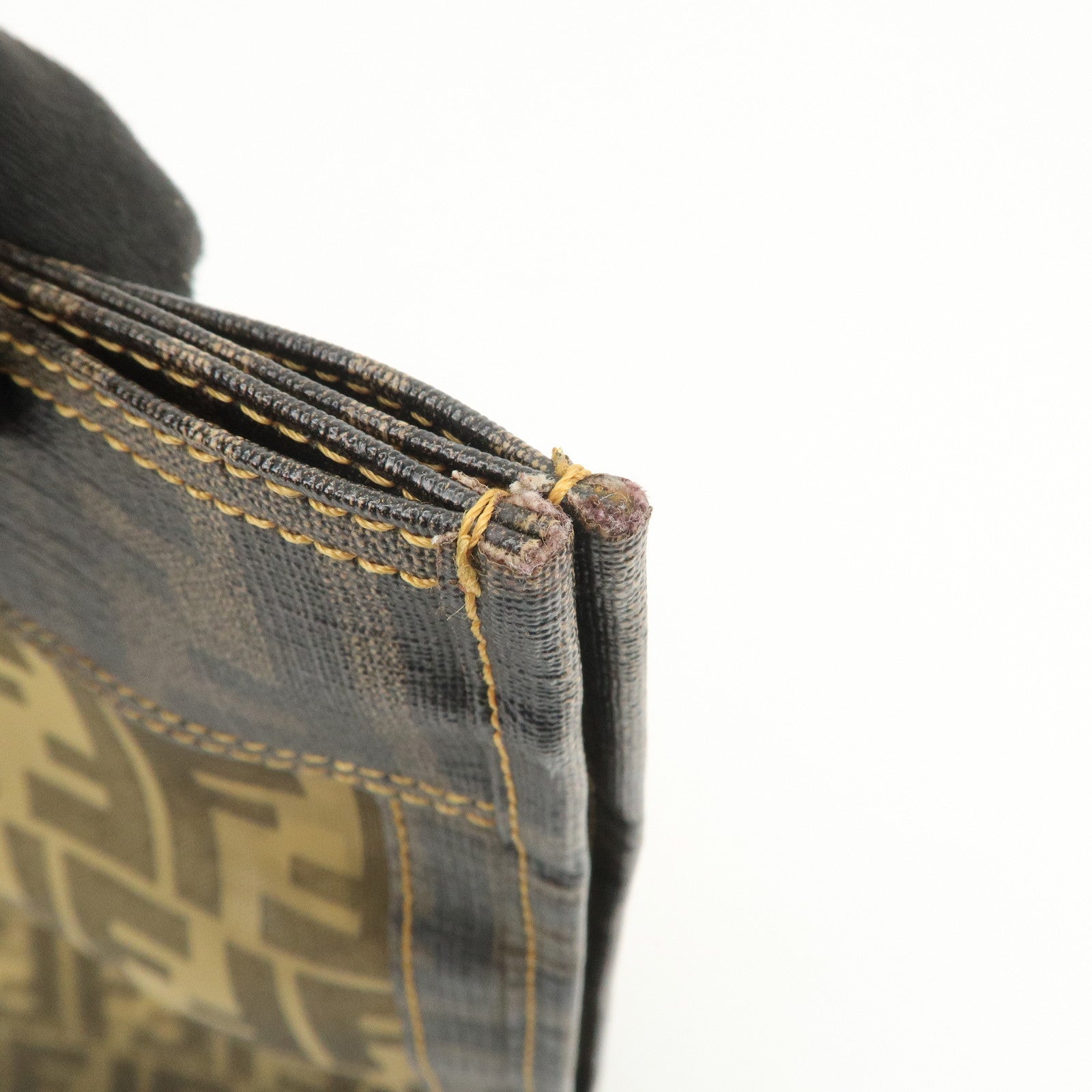 FENDI Zucca Nylon PVC Canvas Hand Bag Tote Bag Brown Black 8BH134