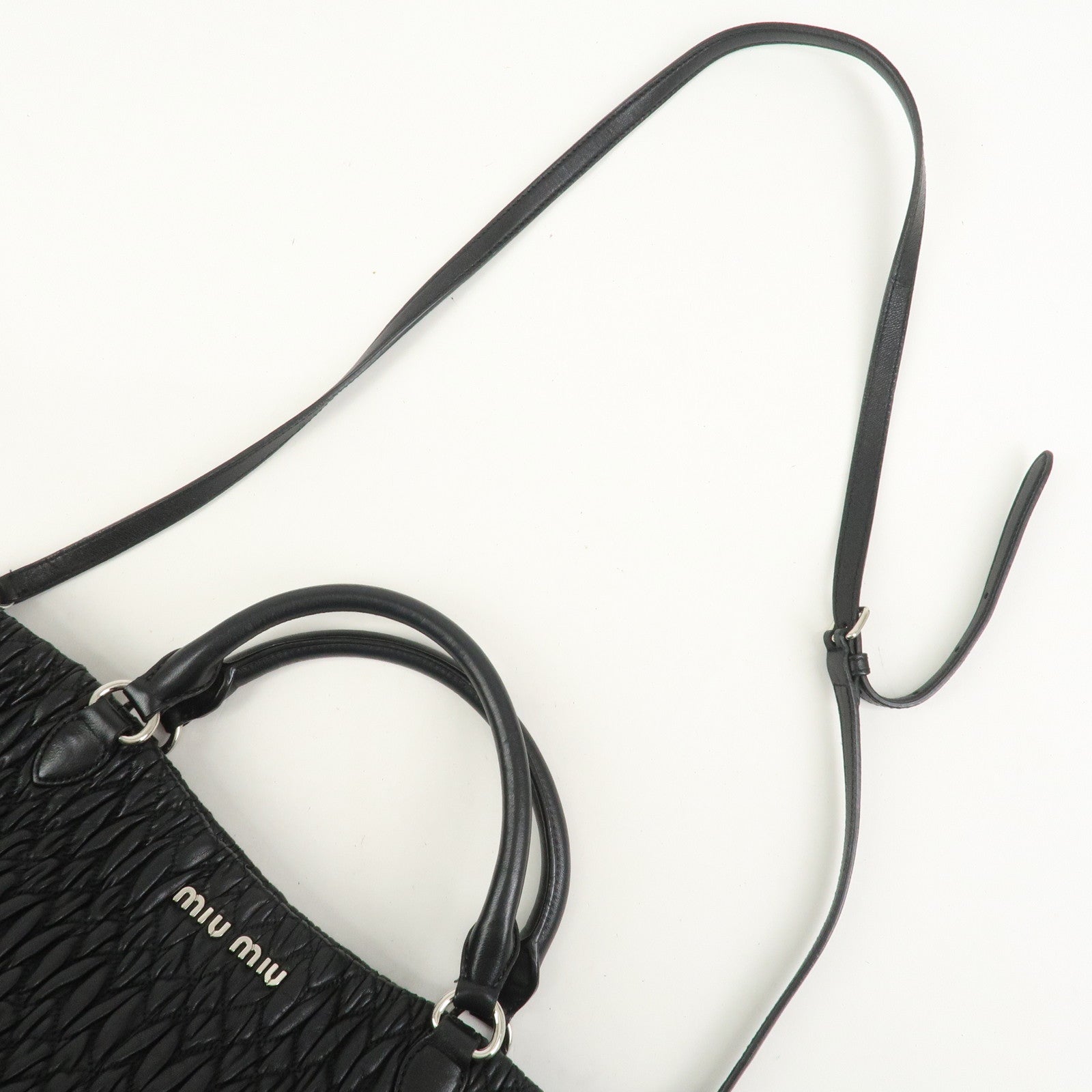 MIU MIU Matelasse Nappa Crystal 2Way Shoulder Bag Black 5BE896