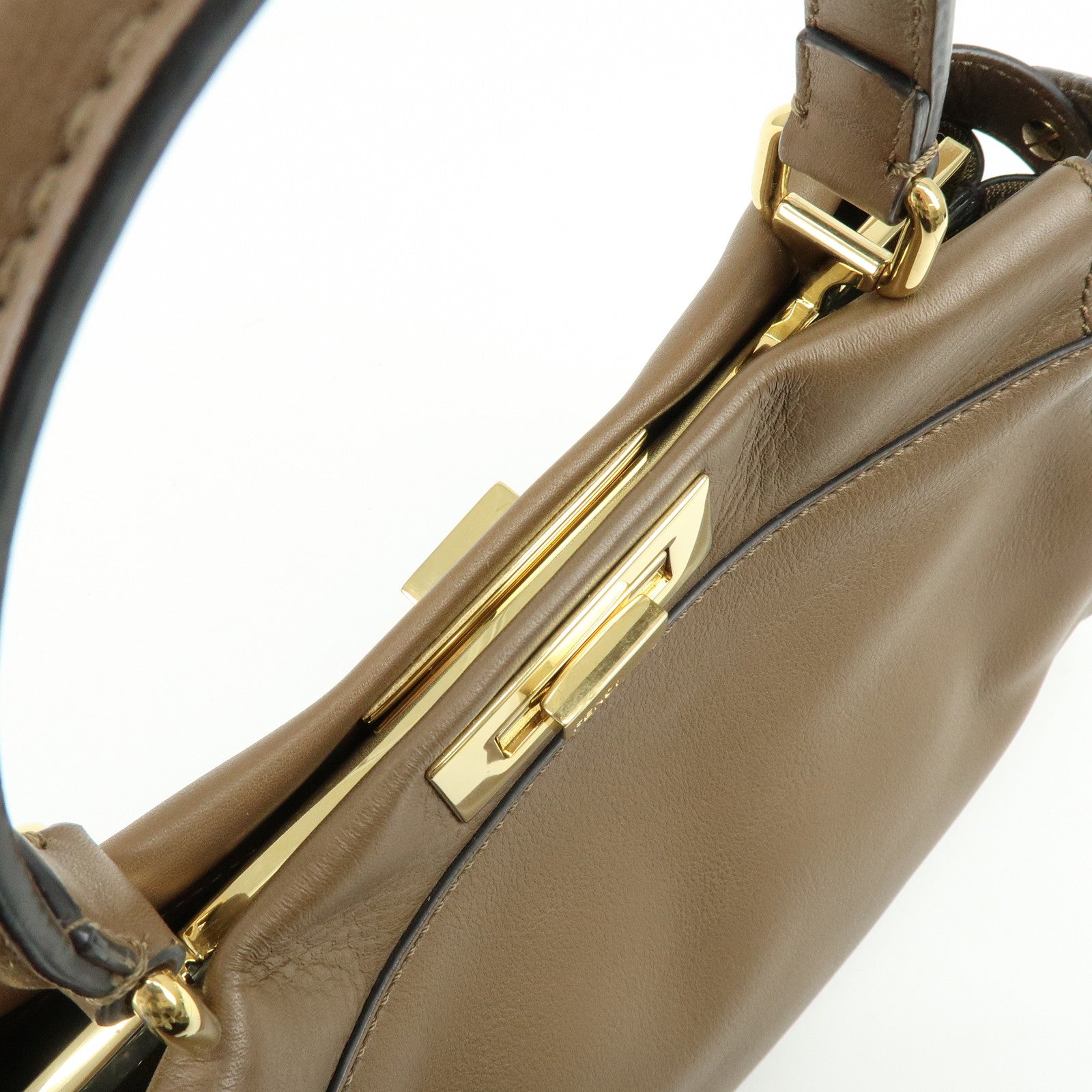 FENDI Peekaboo Leather 2Way Bag Hand Shoulder Bag Brown 8BN290