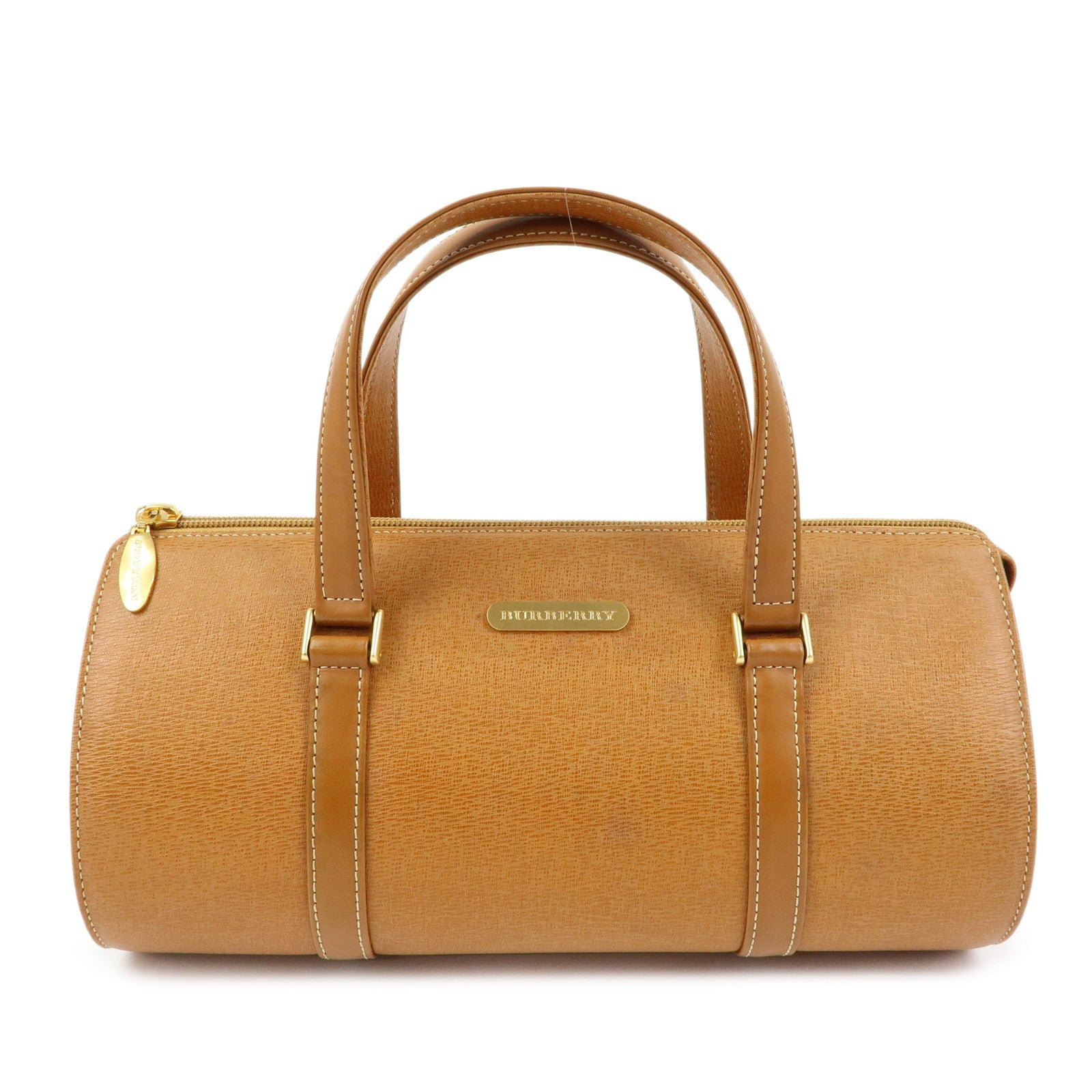 BURBERRY Logo Leather Hand Bag Tote Bag Brown