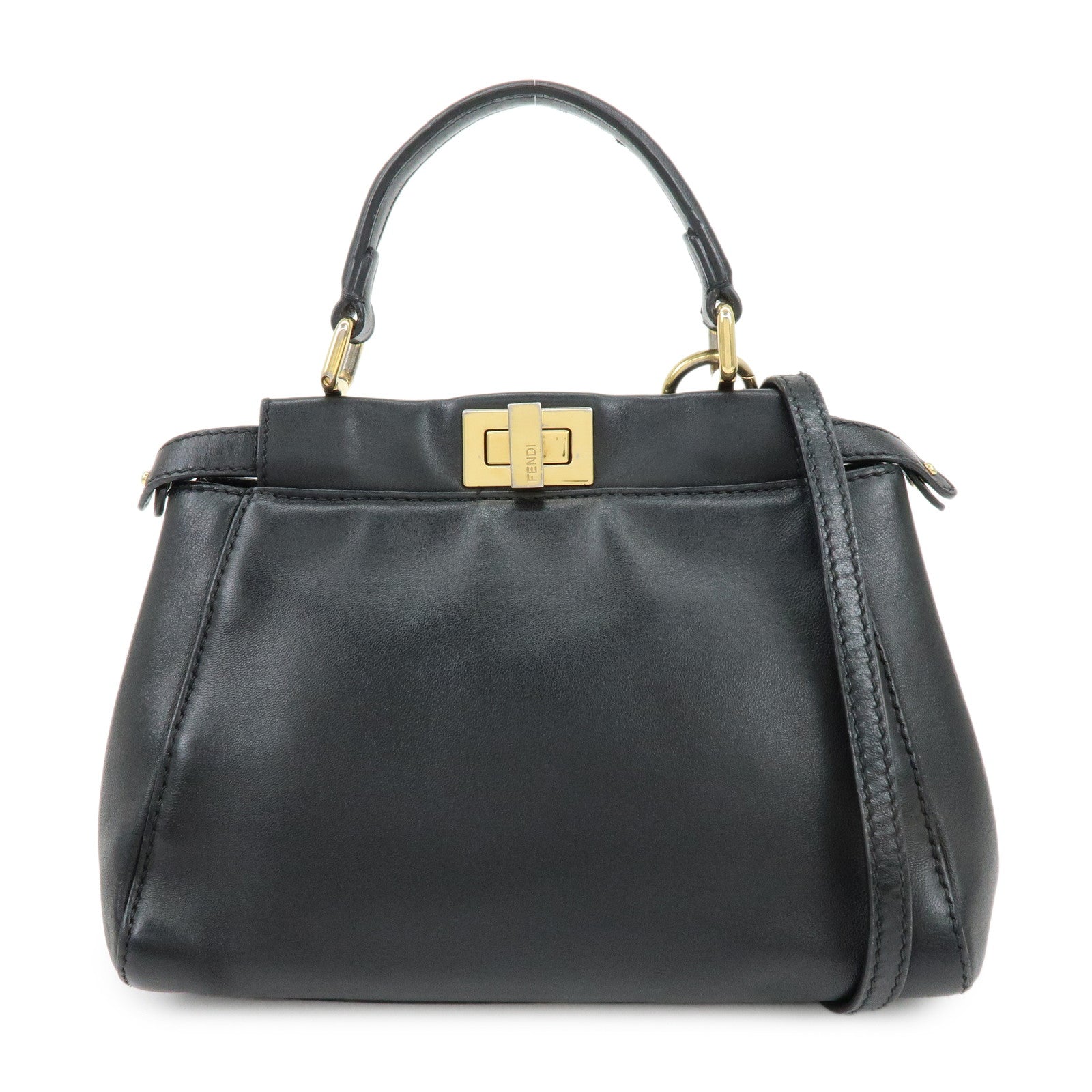 FENDI Peekaboo Mini 2Way Shoulder Bag Hand Bag Black 8BN244