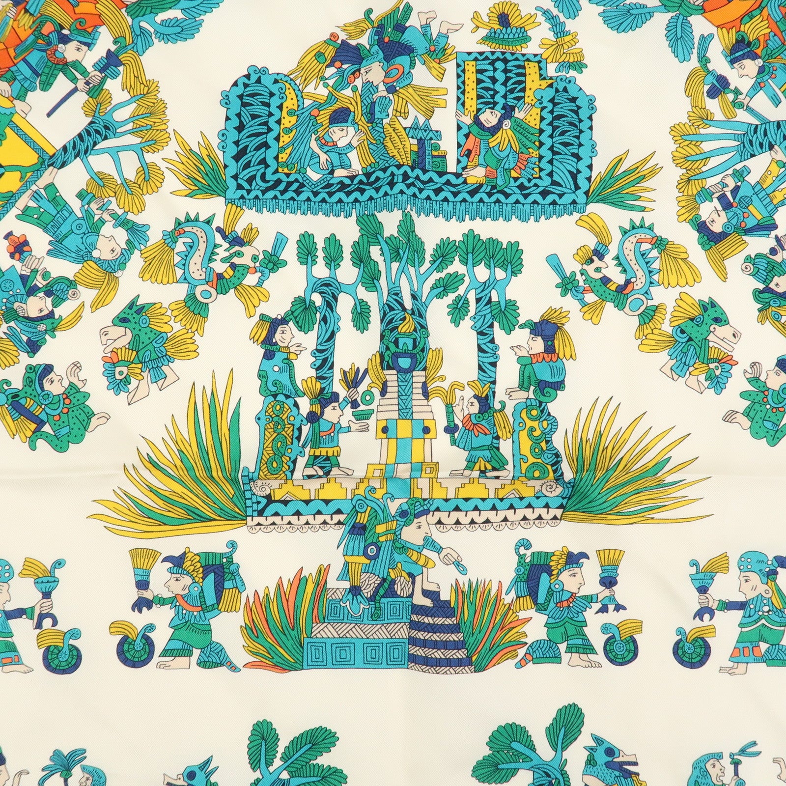 HERMES Carre 90 Silk 100% Scarf ASTRES ET SOLEILS Orange Green Blue