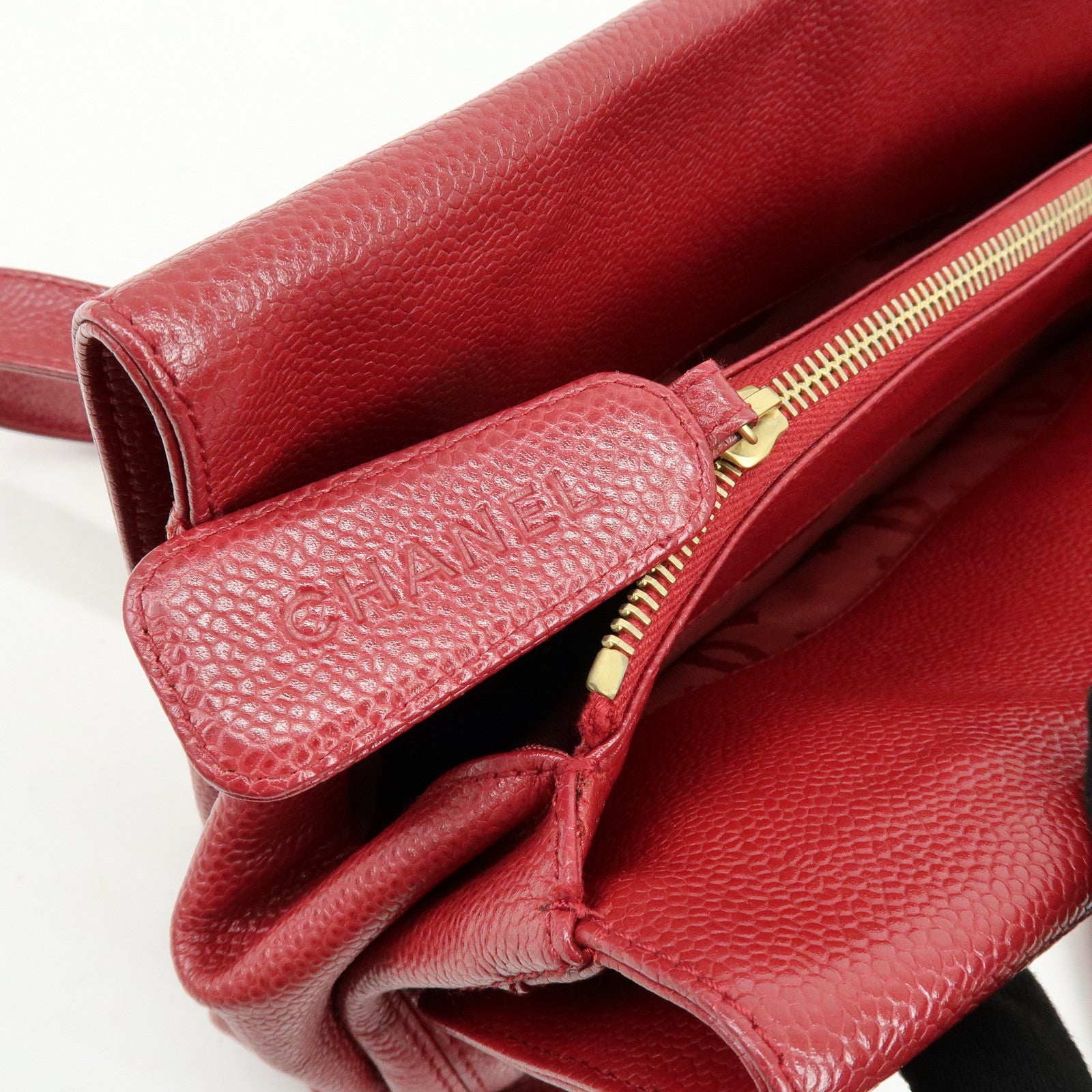 CHANEL Caviarskin Shoulder Bag Hand Bag Red